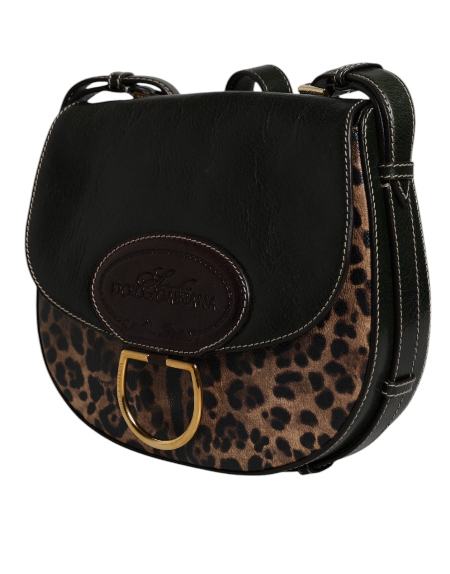 Dolce & Gabbana Schwarzbraune Leopardenleder-Schulterriemen-Tasche