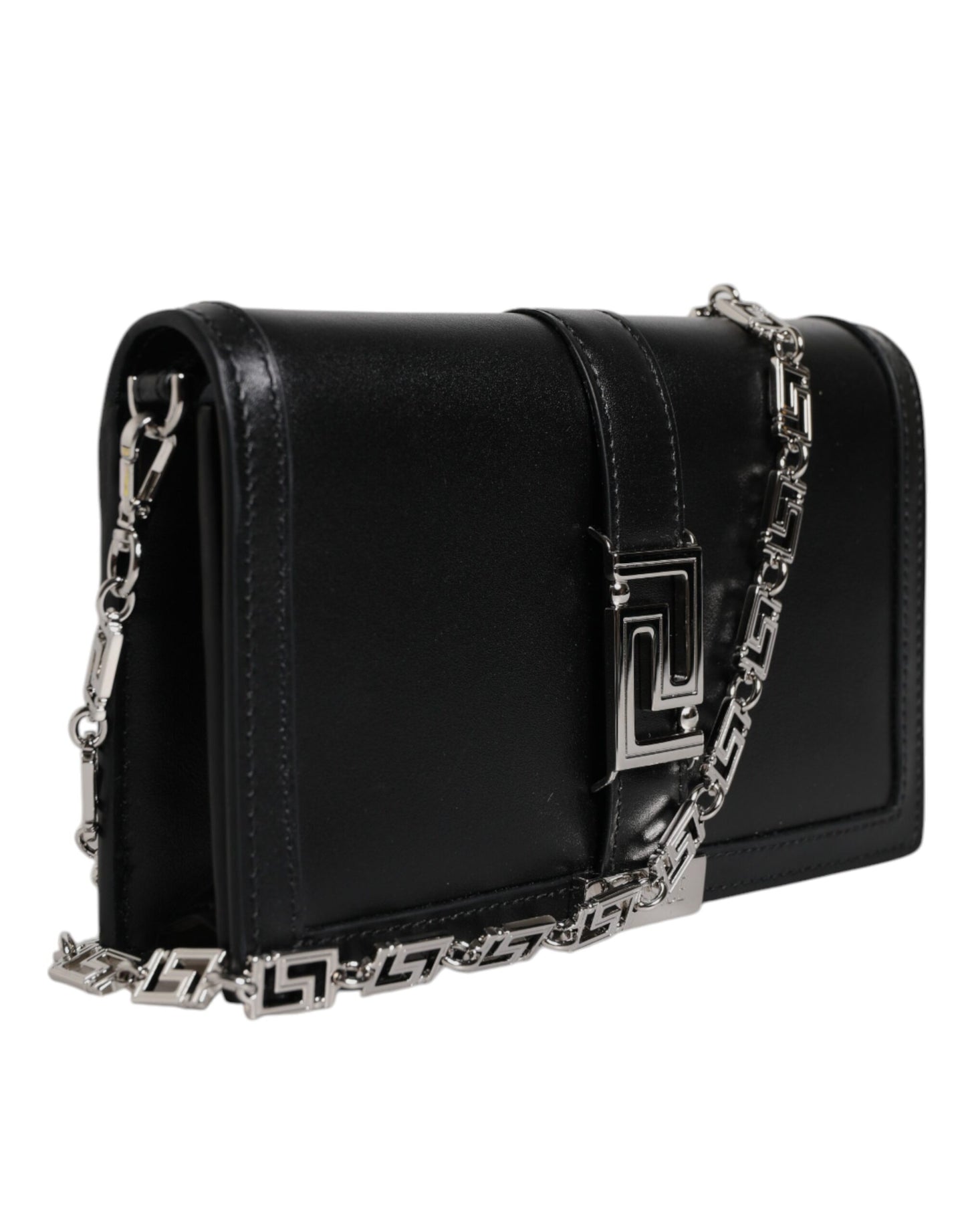 Versace Schwarze Kalbsleder-Kettenriemen-Schulter-Crossbody-Tasche