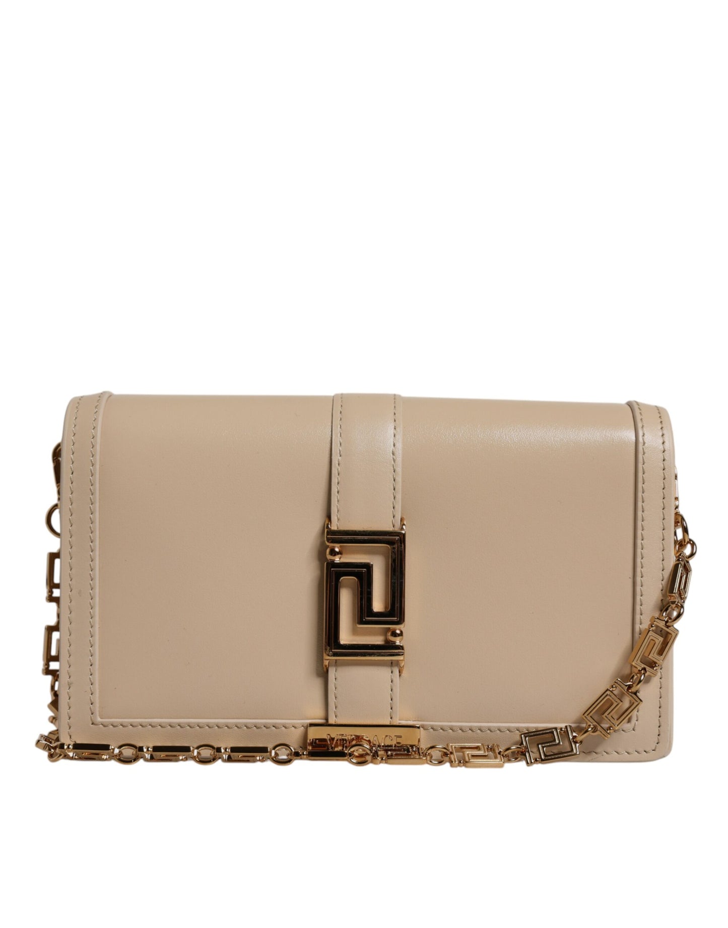 Versace Beige Goldkette Kalbsleder Brieftasche Crossbody Tasche