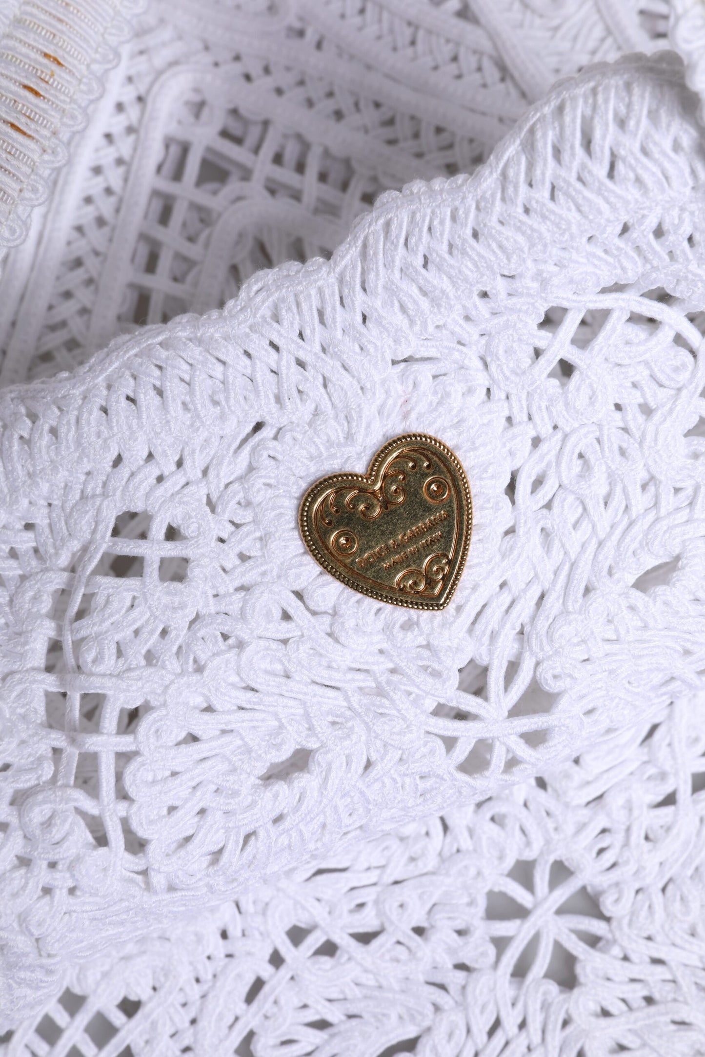 Dolce & Gabbana Weiß Cordonetto Spitze Beatrice Tote Einkaufstasche