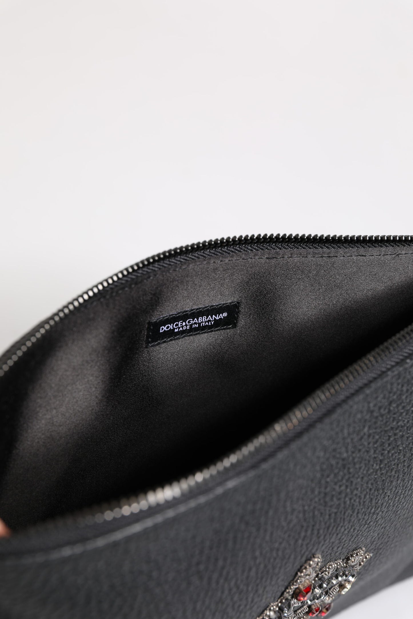 Dolce & Gabbana Schwarzes Kalbsleder Krone verschönert Clutch Pouch Tasche