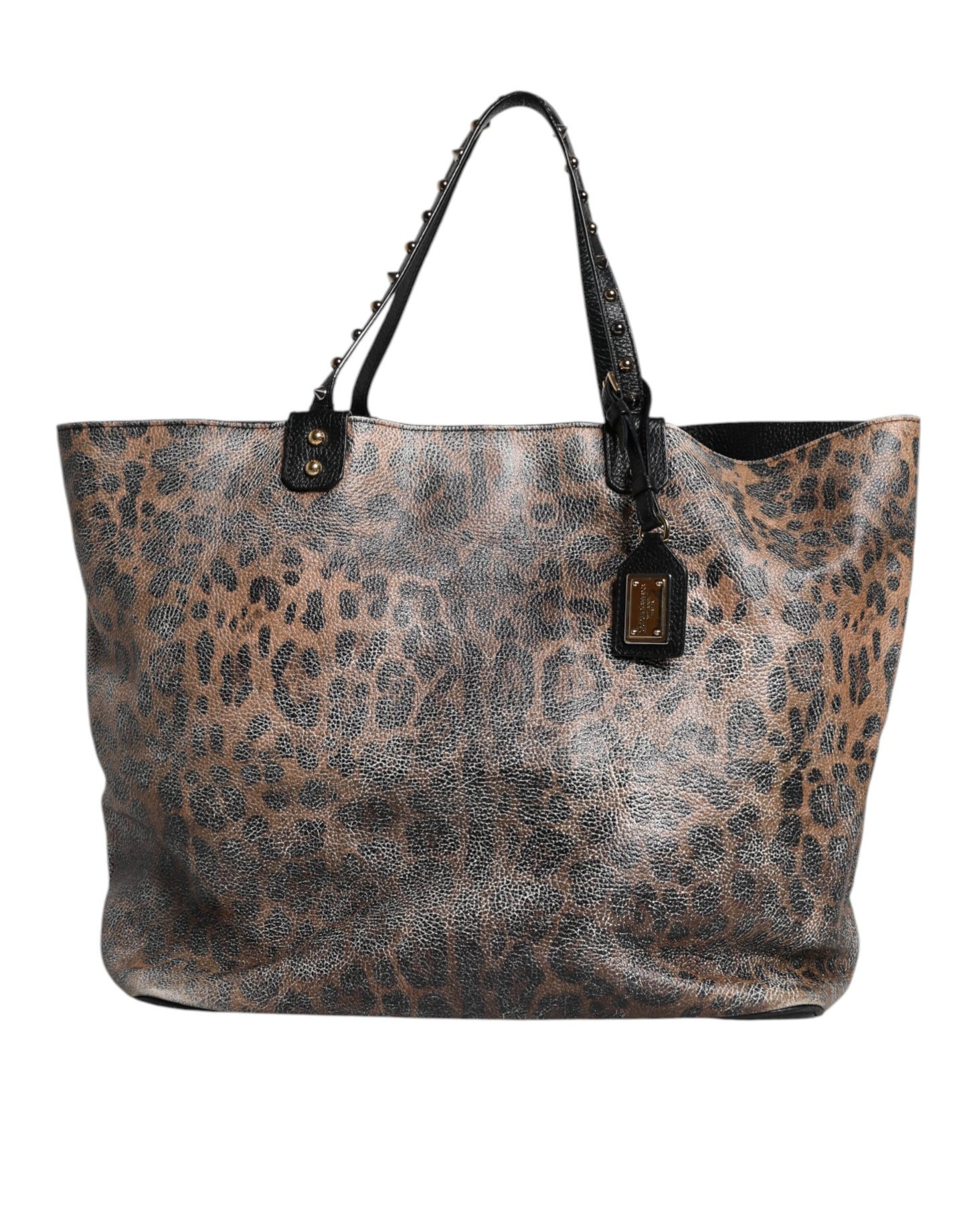 Dolce & Gabbana Braune Leopardentasche BEATRICE Leder mit Logo-Plakette Tote Bag