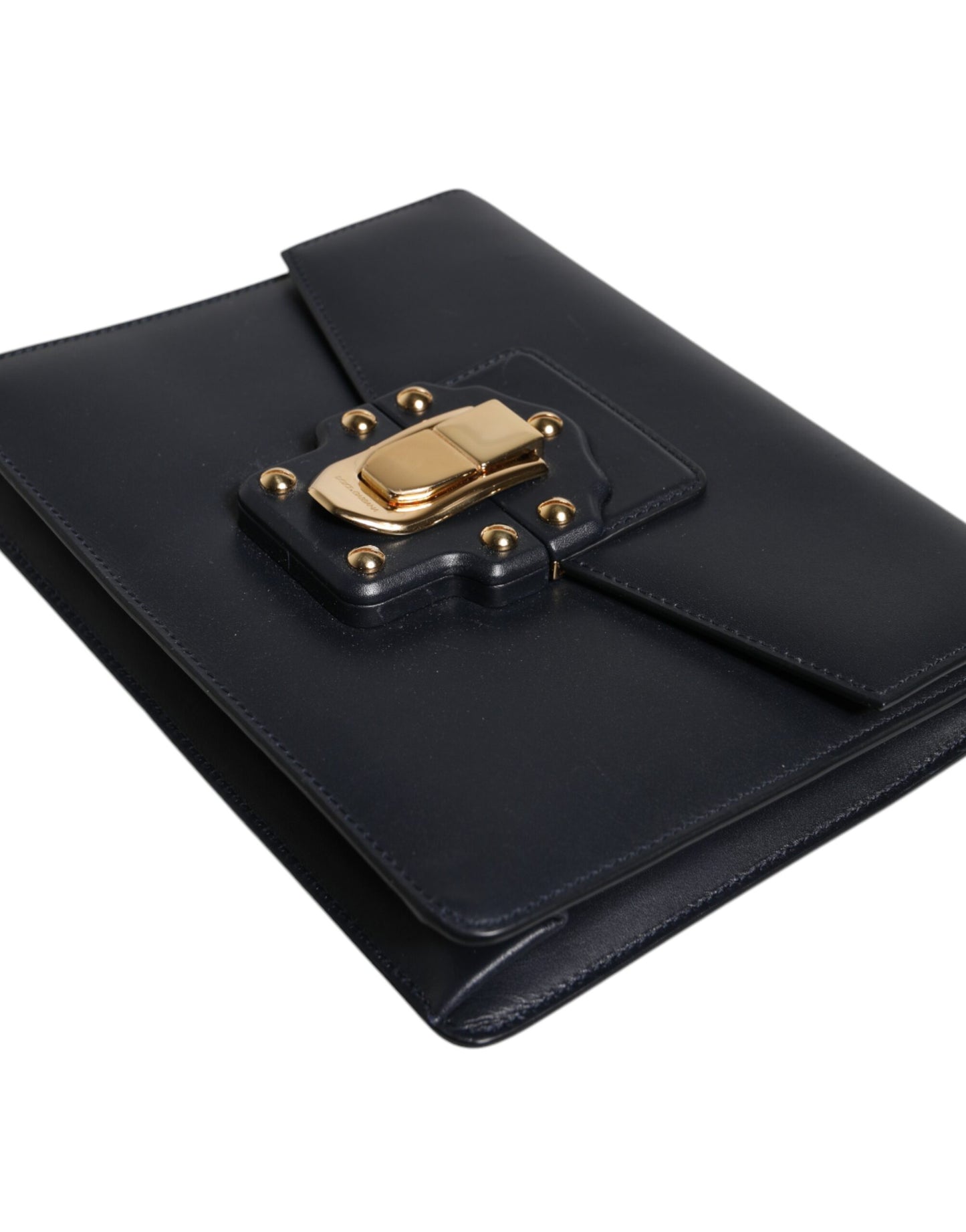 Dolce & Gabbana Schwarzes Leder Logo Gold Crossbody Handtasche