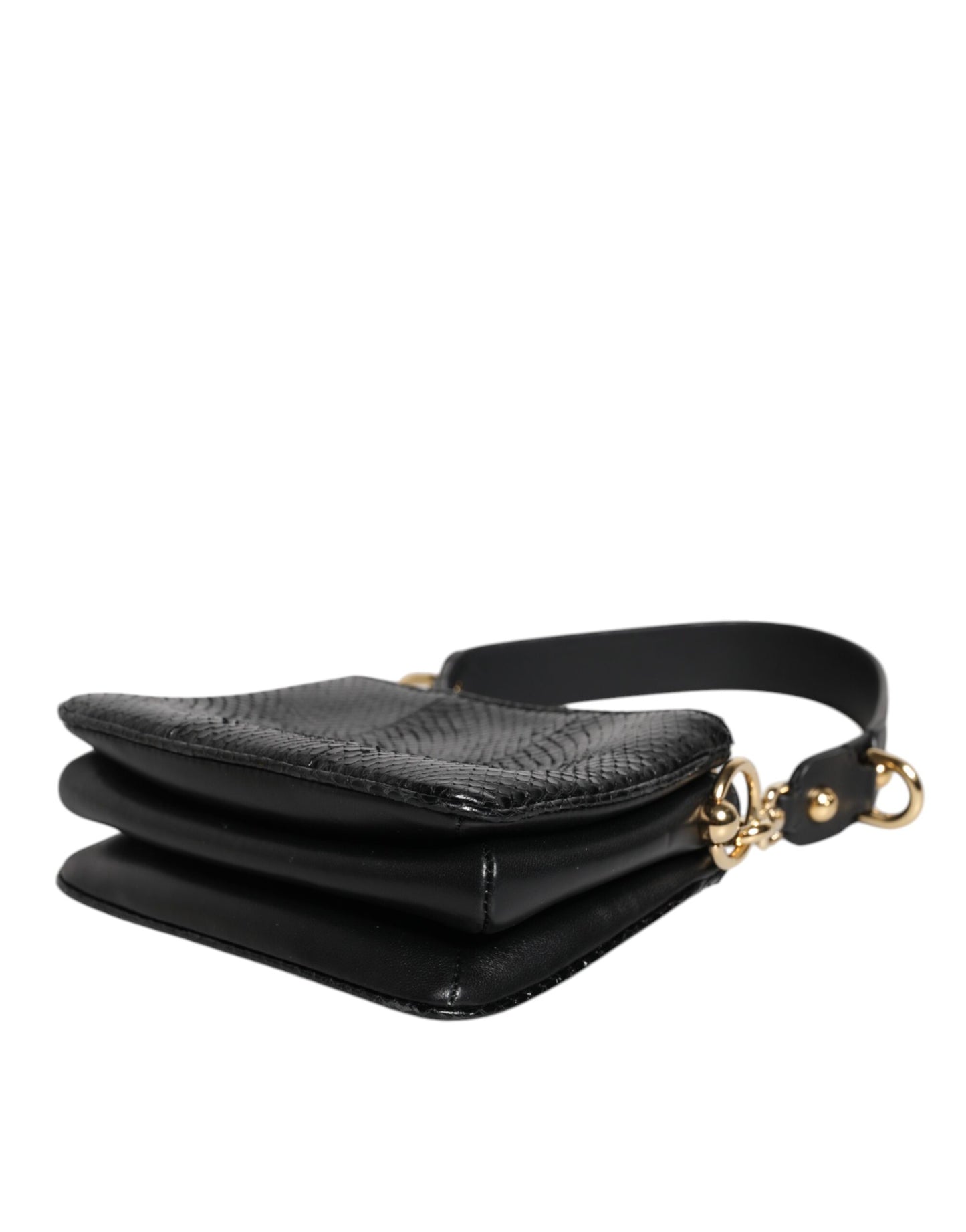 Dolce & Gabbana Schwarze Exotenleder-Schulterriemen-Clutch-Tasche
