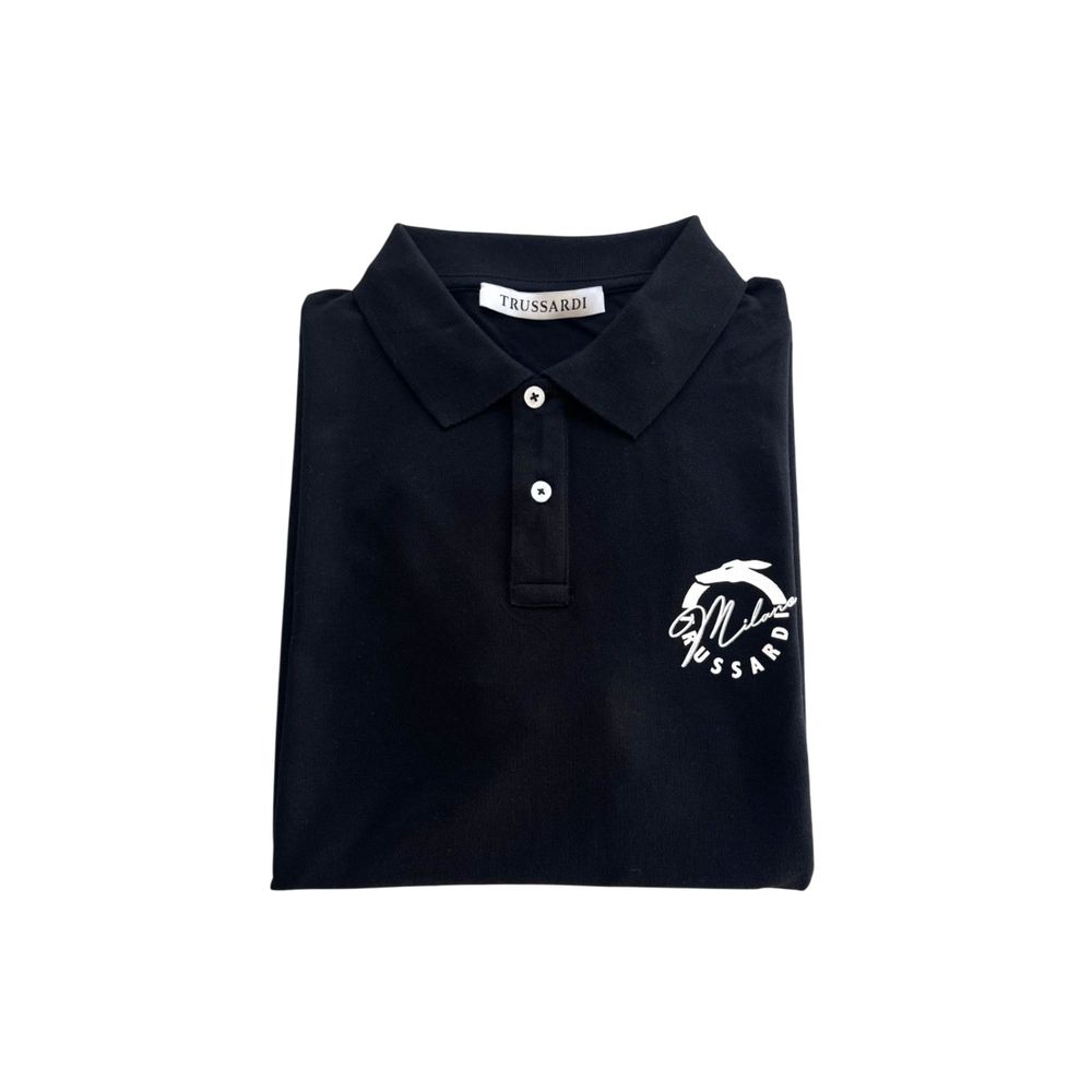 Trussardi Beachwear Schwarzes Baumwoll-Poloshirt für Männer