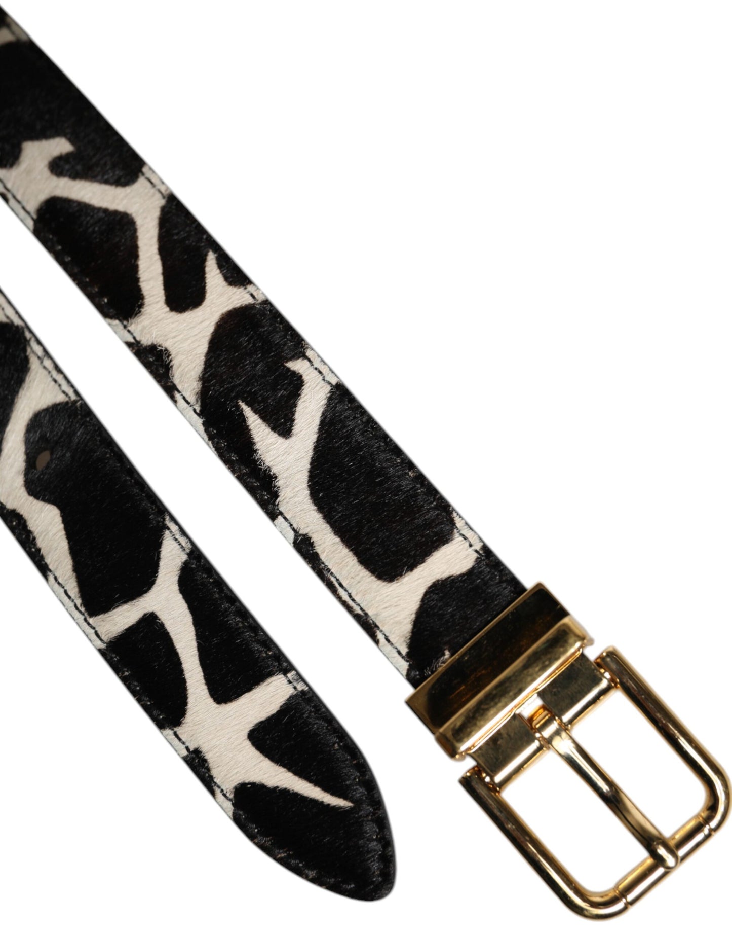 Dolce & Gabbana Brauner weißer Ponyledergürtel mit Metallschnalle