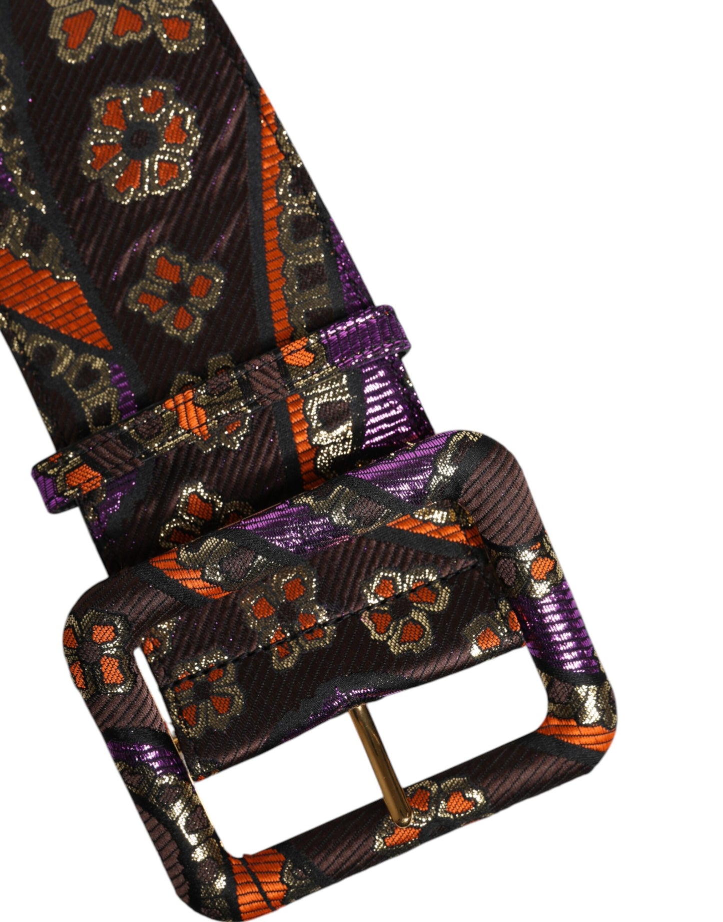 Dolce & Gabbana Multicolor Floral Jacquard Lurex Breite Taille Schnalle Gürtel