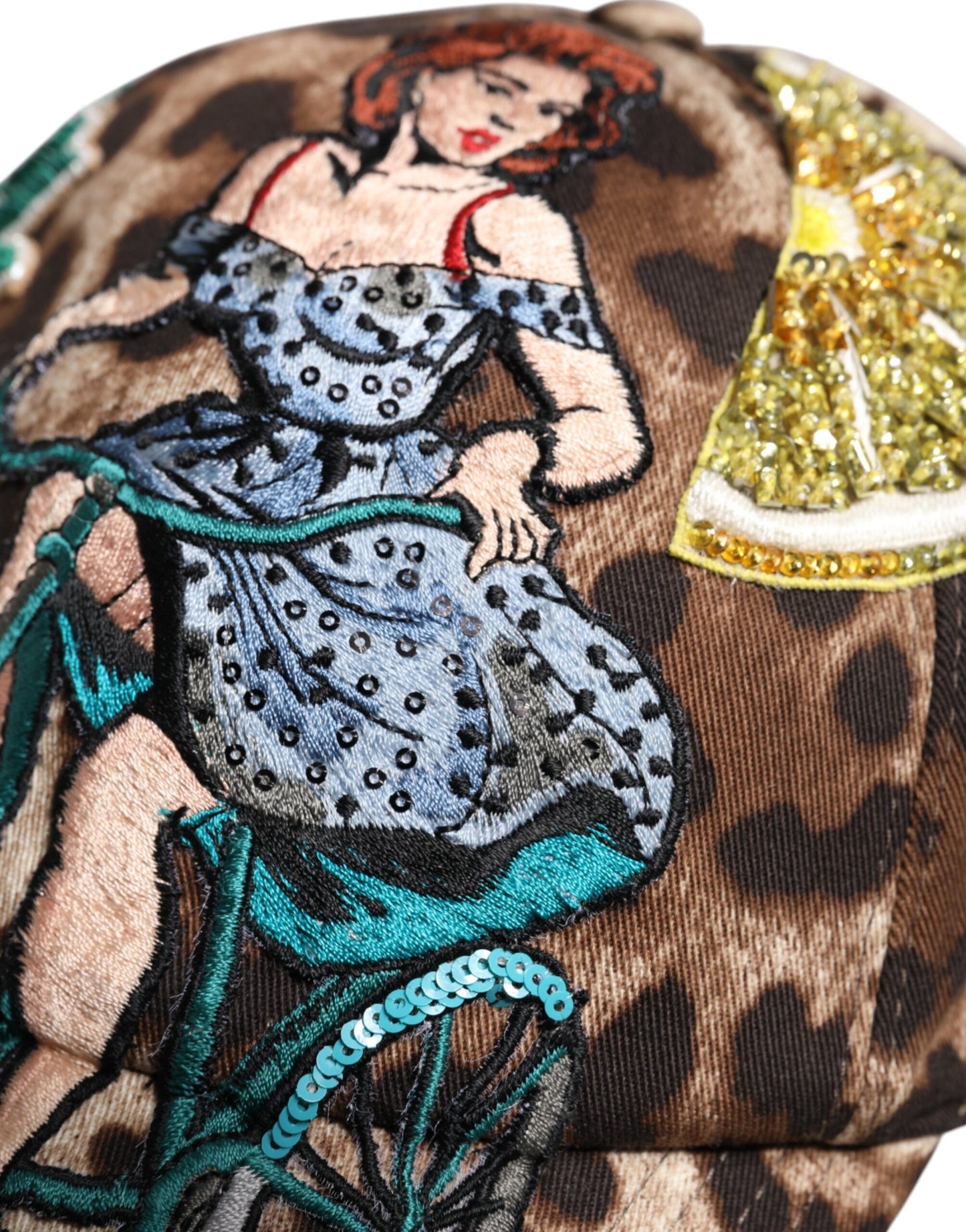 Dolce & Gabbana Braune Leopard Pailletten Sizilien Baseballkappe