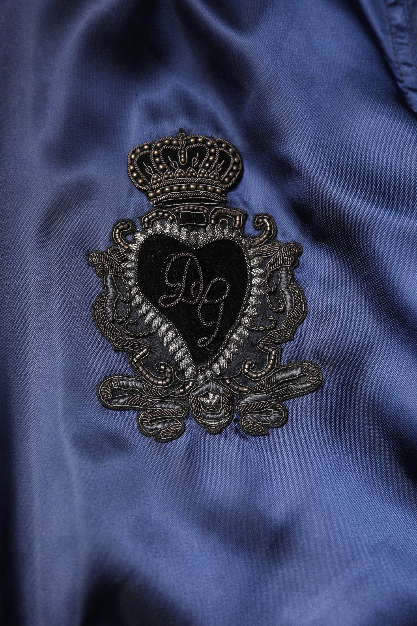 Dolce & Gabbana Blaue Nylon DG Crown Bomberjacke mit durchgehendem Reißverschluss