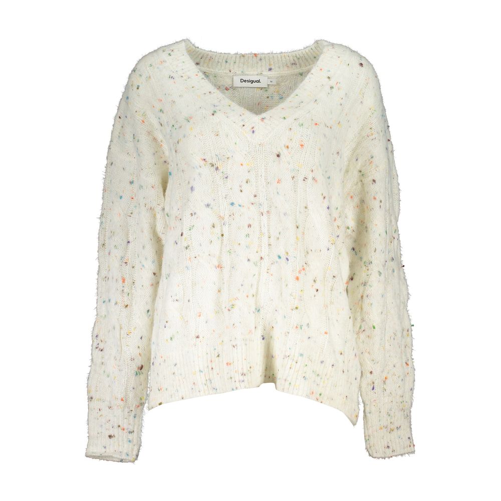 Desigual Schicker Pullover mit Kontrast-V-Ausschnitt und Logo-Detail