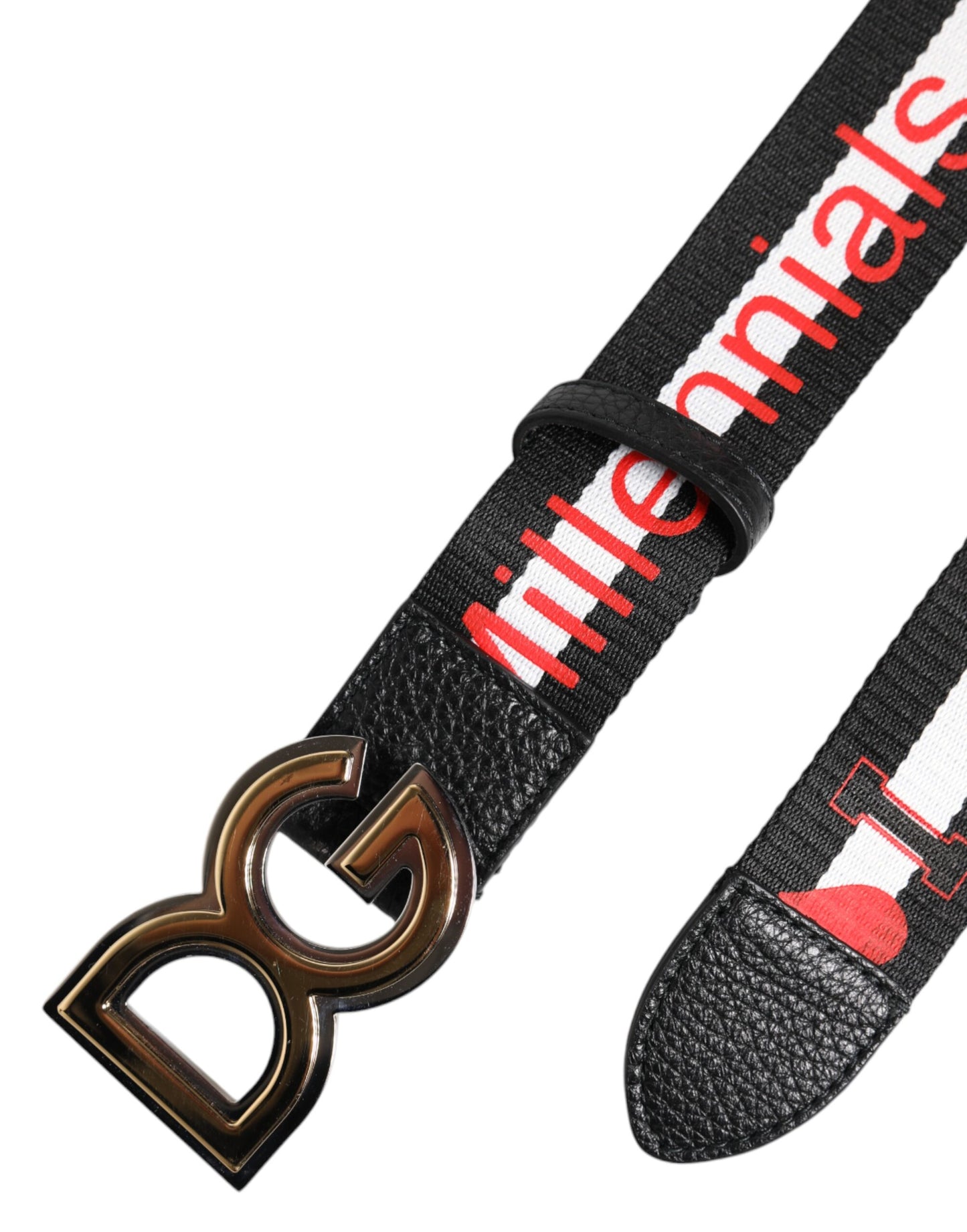 Dolce & Gabbana Schwarzer Baumwollgürtel mit Logo-Print und DG-Schnalle