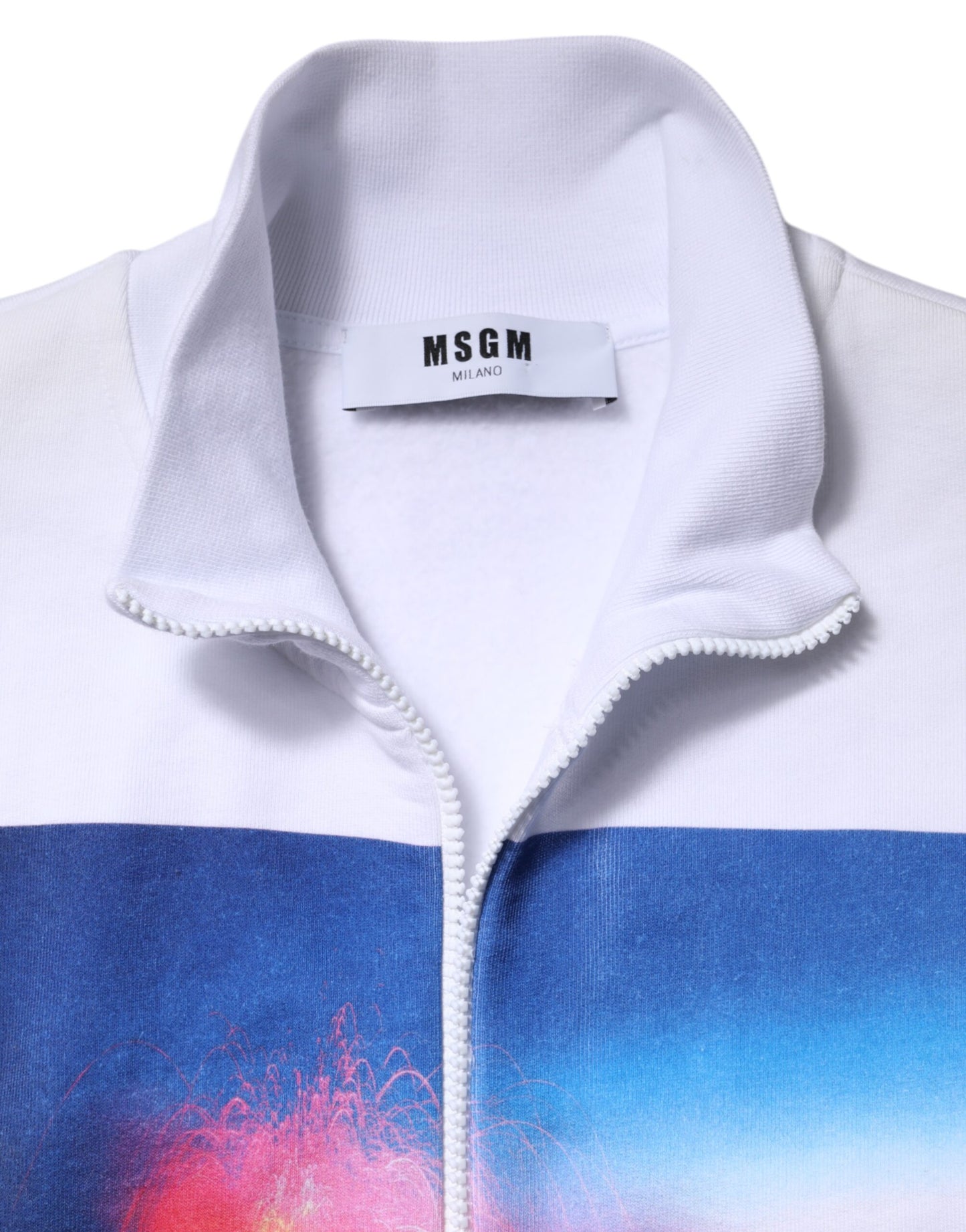 MSGM Weiße Grafikdruck-Baumwoll-Langarm-Bomberjacke mit Reißverschluss