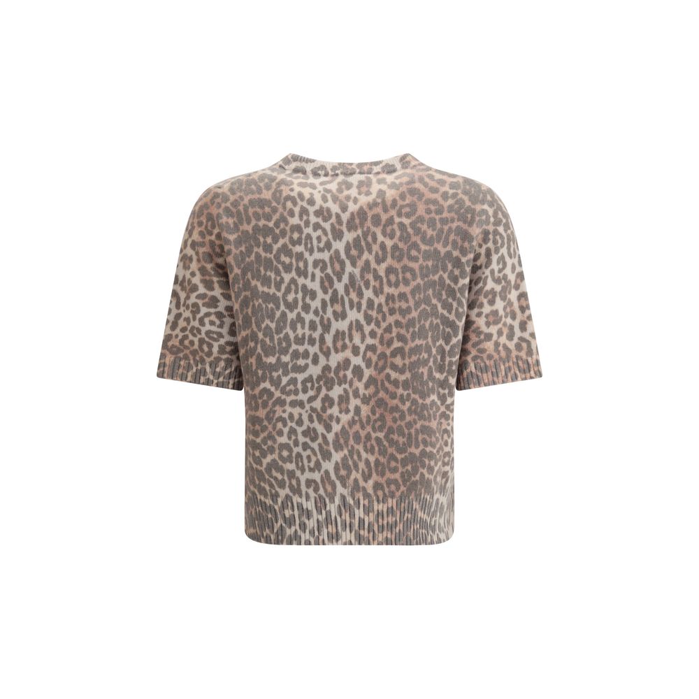 Ganni Kurzärmeliger Pullover mit Leopardenmuster