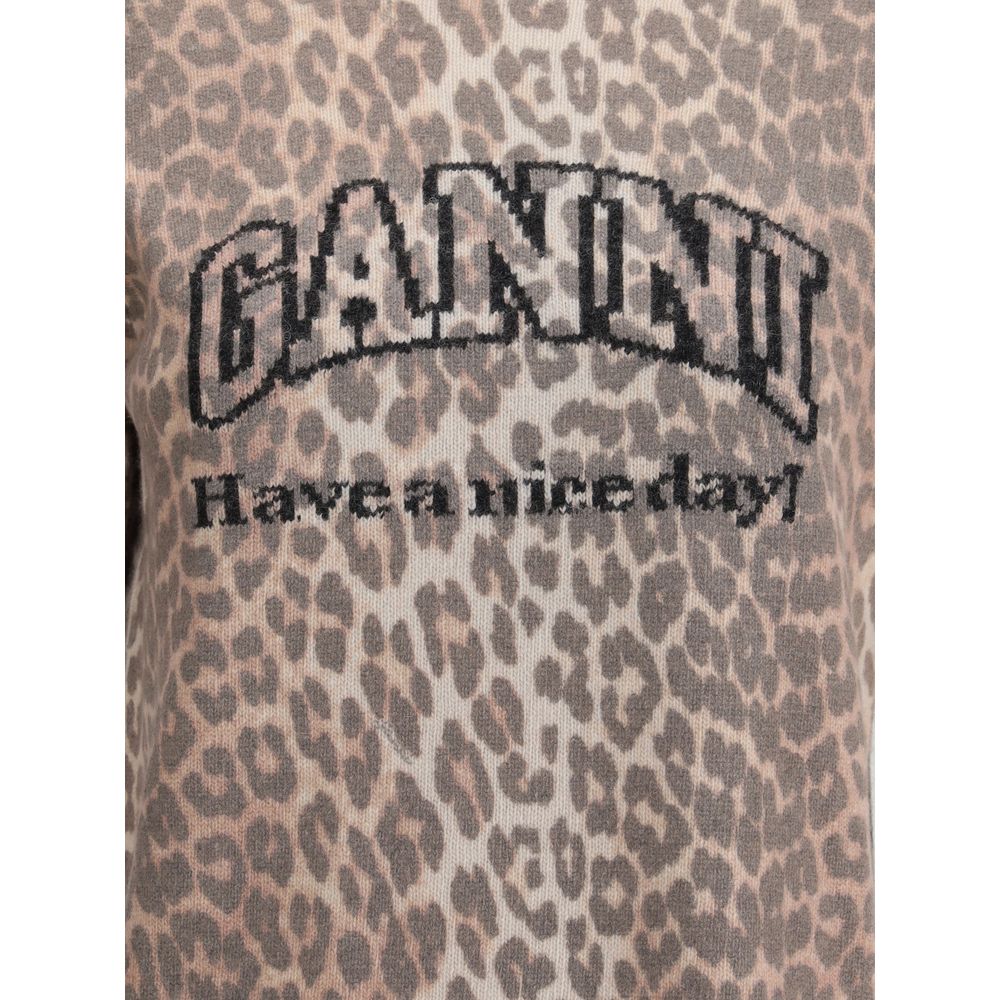 Ganni Kurzärmeliger Pullover mit Leopardenmuster