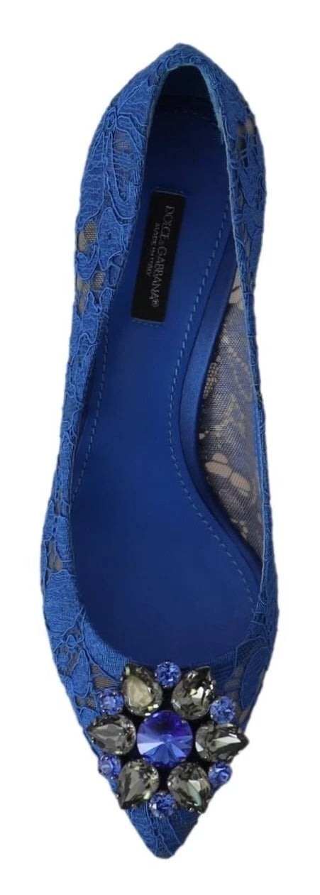 Dolce & Gabbana Blaue Spitze Kristall Ballett Pumps Schuhe