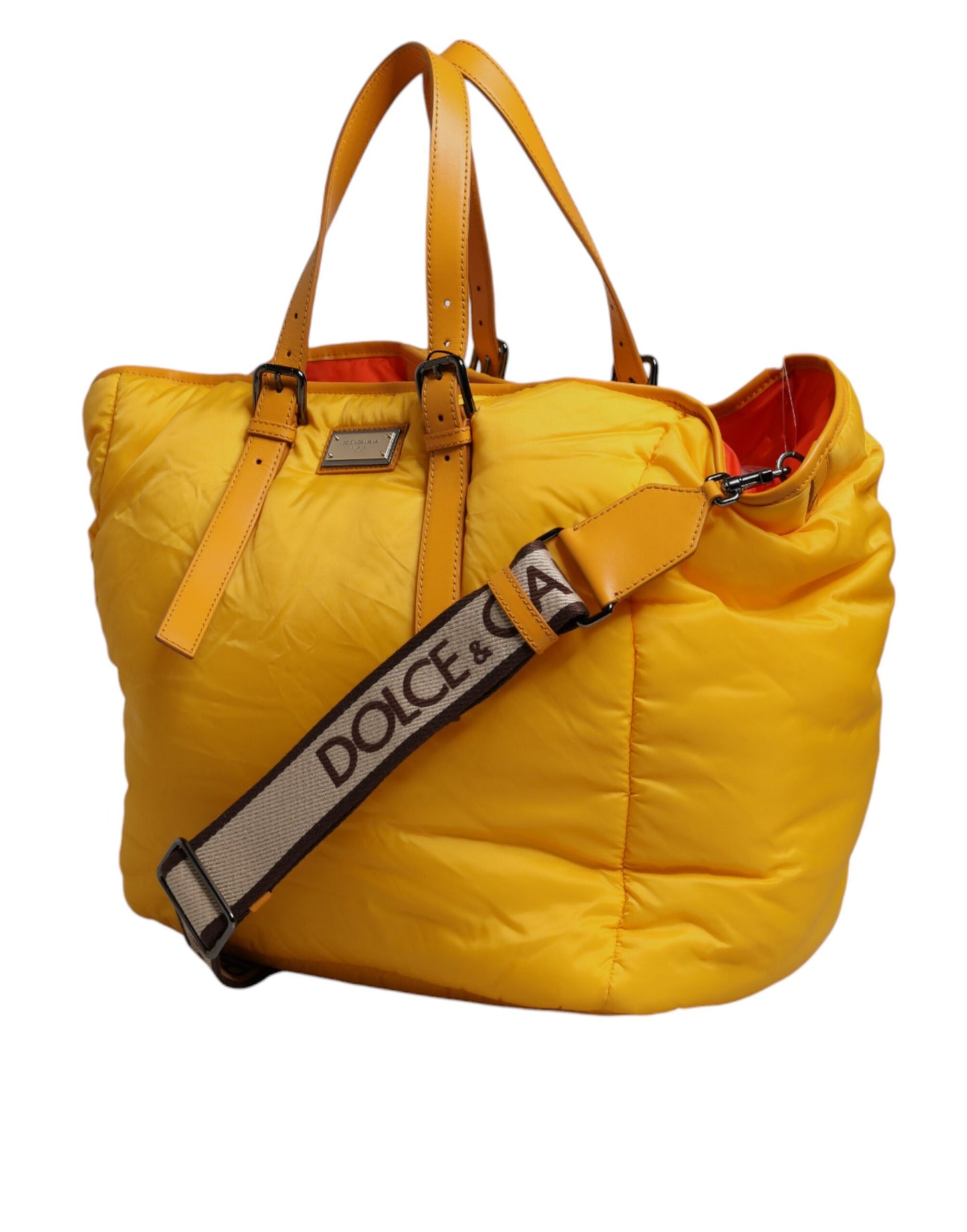 Dolce & Gabbana Gelbe Orange Nylon Logo Plaque Hand Umhängetasche
