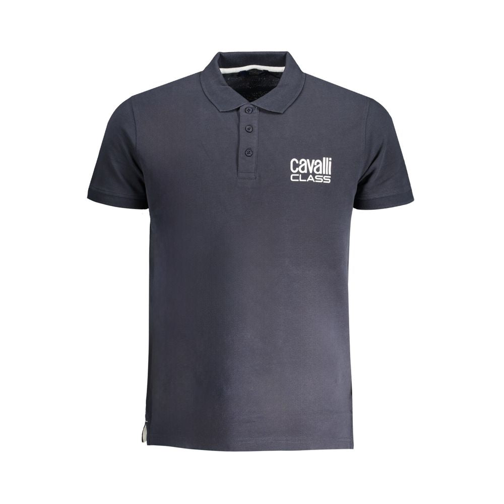 Cavalli Class Blaues Baumwoll-Poloshirt