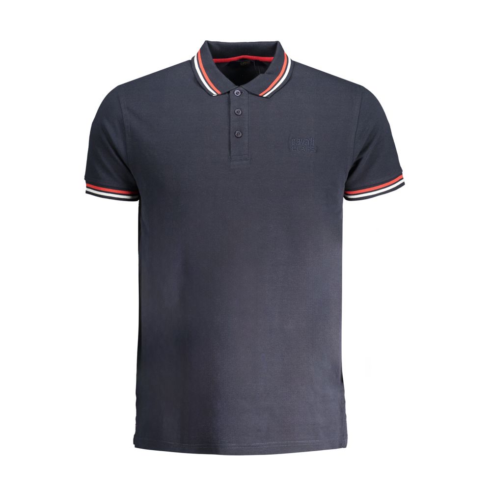Cavalli Class Blaues Baumwoll-Poloshirt