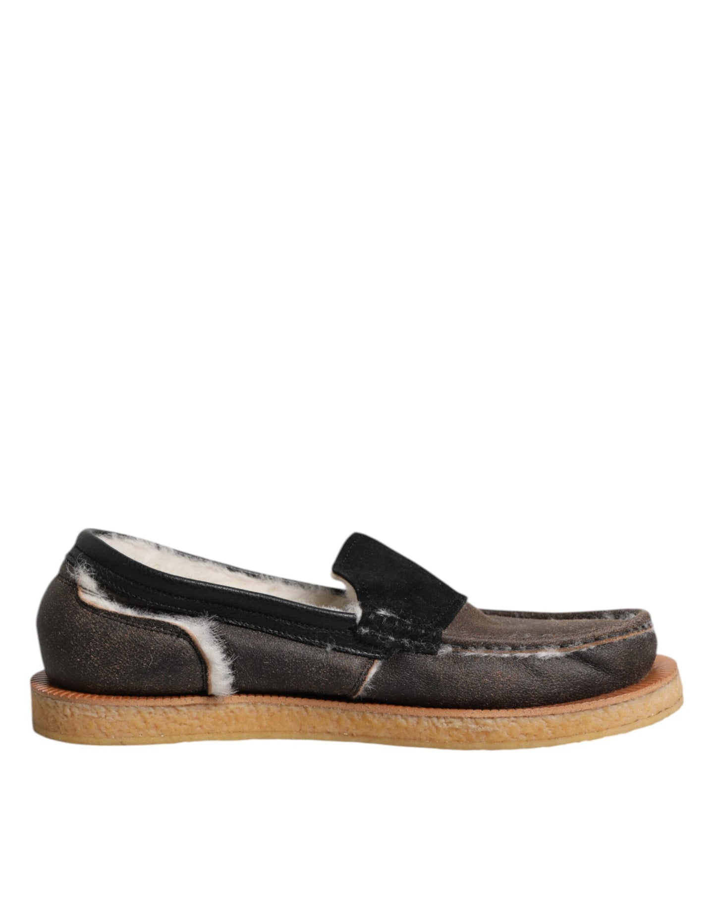Dolce & Gabbana Braun Weiß Kalbsleder Loafers Schuhe