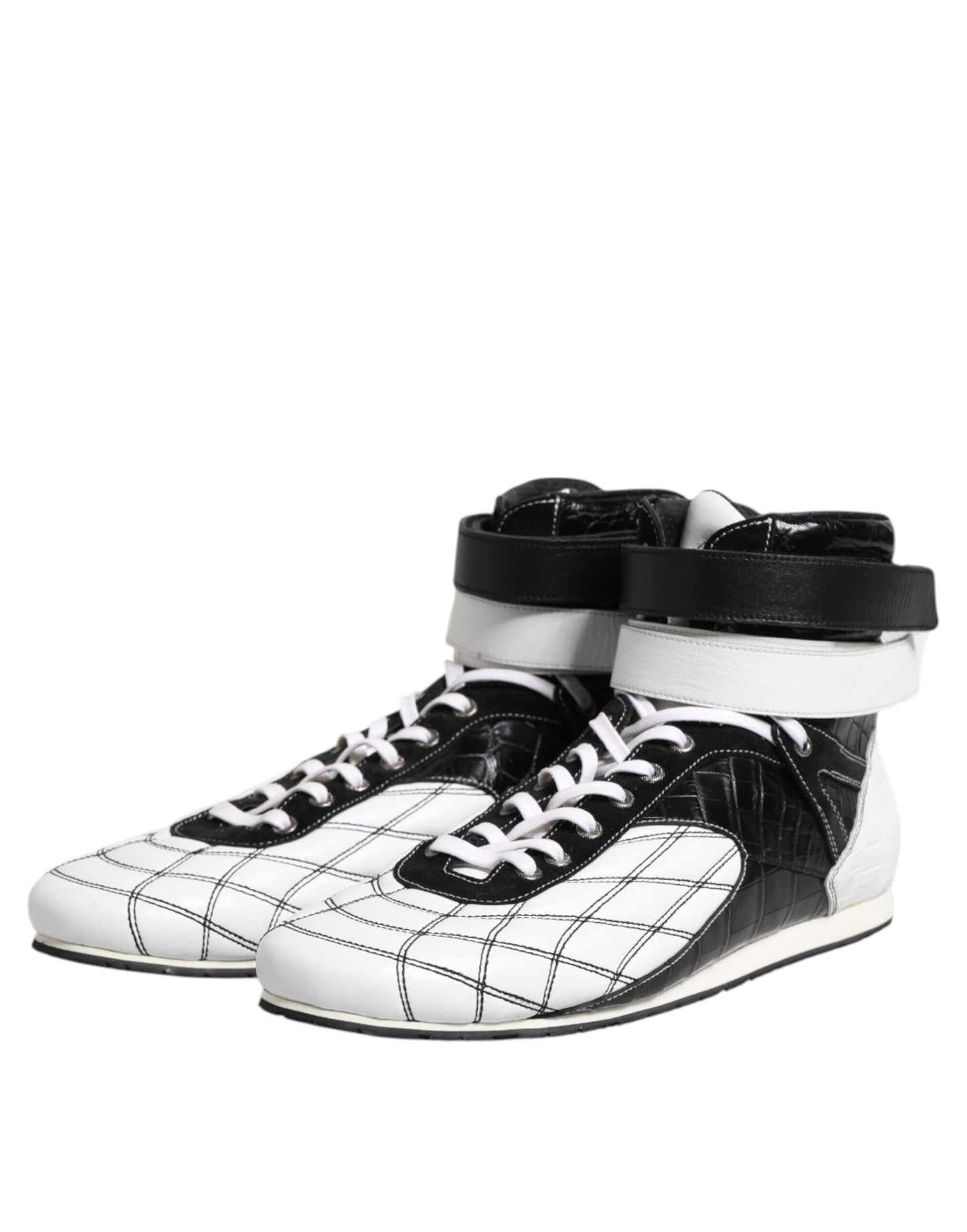 Dolce & Gabbana Schwarz Weiß Leder High Top Sneakers Schuhe