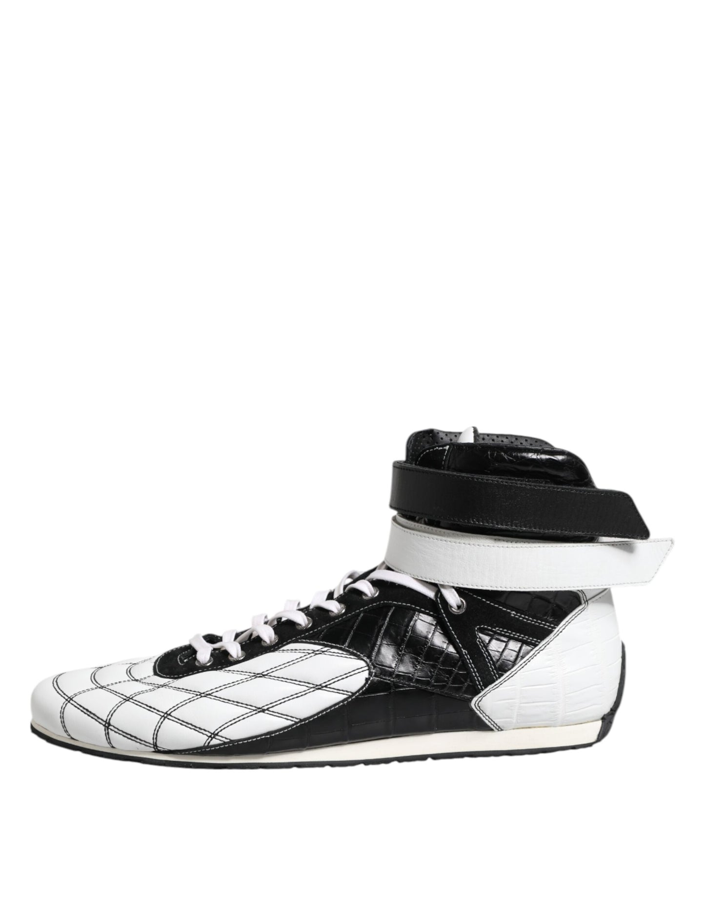 Dolce & Gabbana Schwarz Weiß Leder High Top Sneakers Schuhe