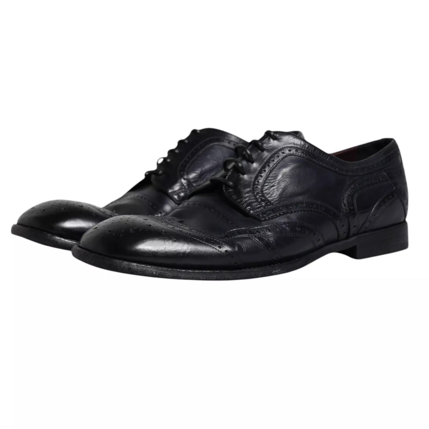 Dolce & Gabbana Dunkelblaue Leder Derby Wingtip Formelle Schuhe