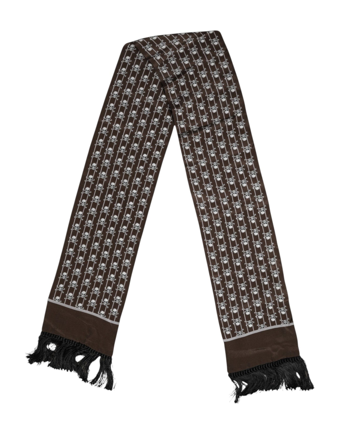 Dolce & Gabbana Brauner Skulls Print Fransen Herren Foulardschal