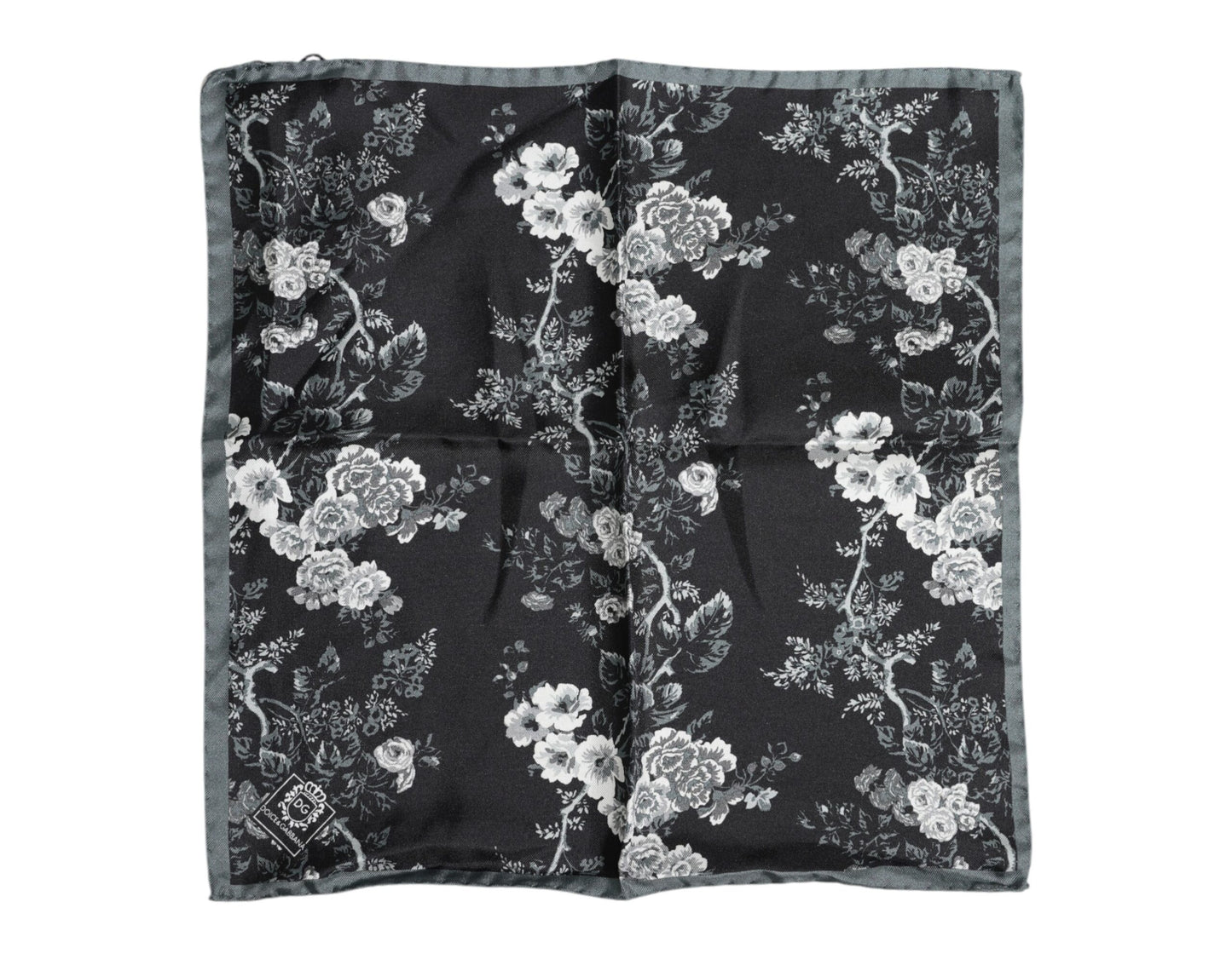 Dolce & Gabbana Schwarzer geblümter quadratischer Seidenfoulardschal