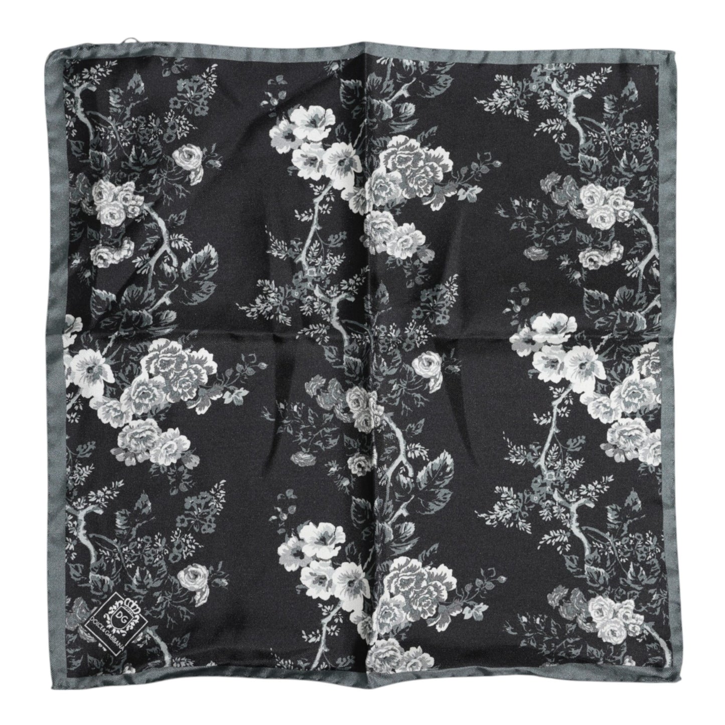 Dolce & Gabbana Schwarzer geblümter quadratischer Seidenfoulardschal