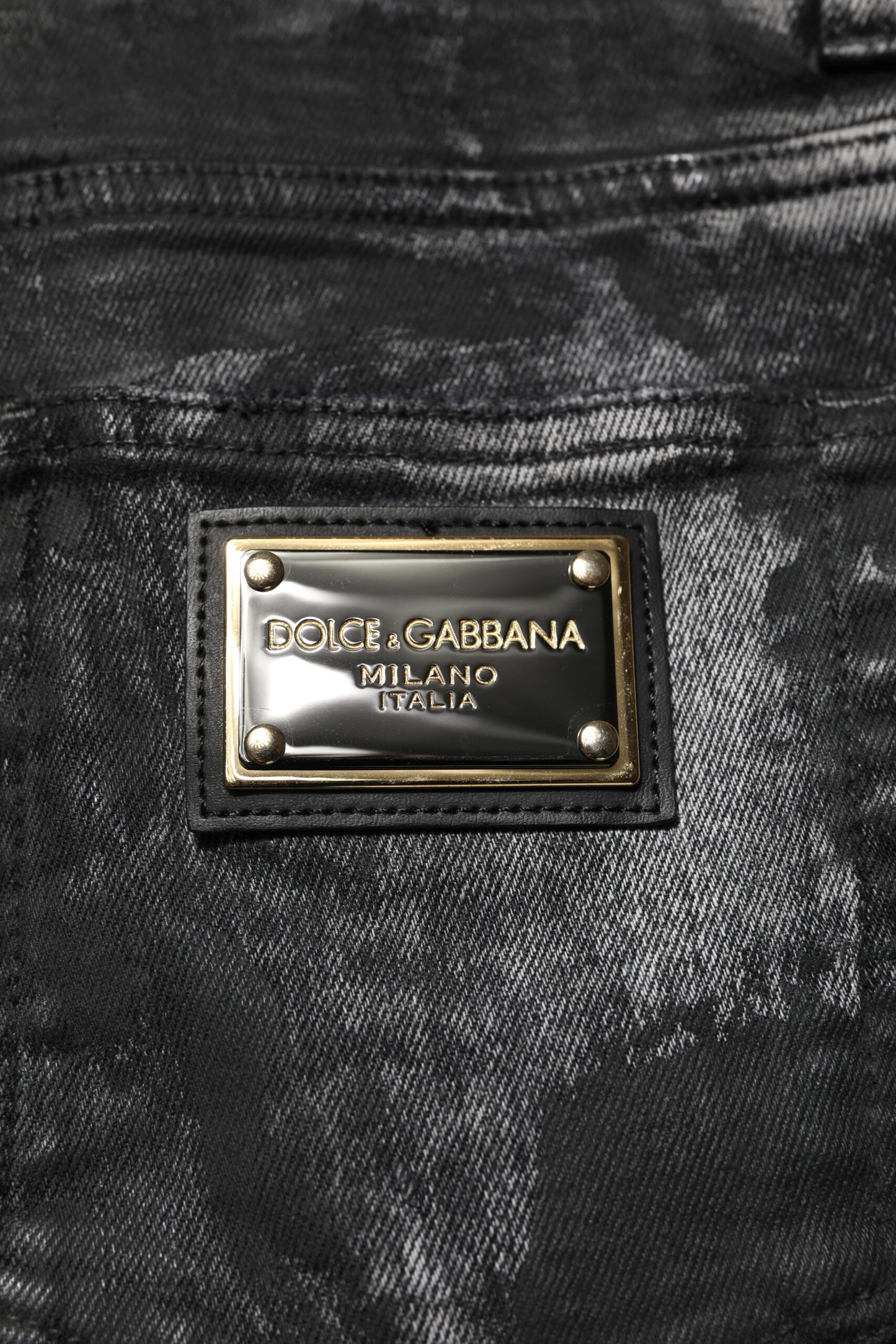 Dolce & Gabbana Schwarze, gewaschene, verzierte Skinny Denim Jeans