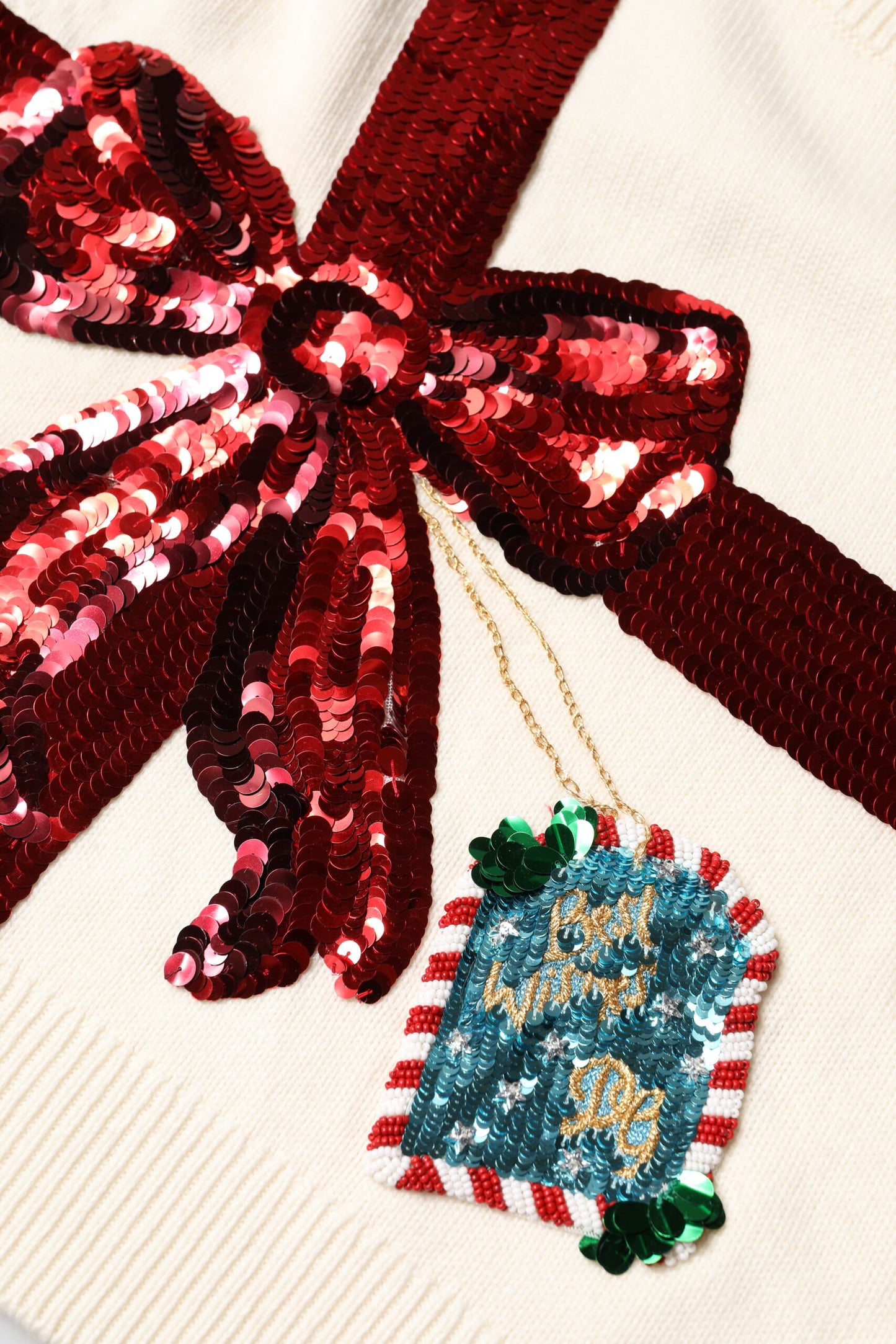 Dolce & Gabbana Weißer paillettenbesetzter Pullover mit Rundhalsausschnitt