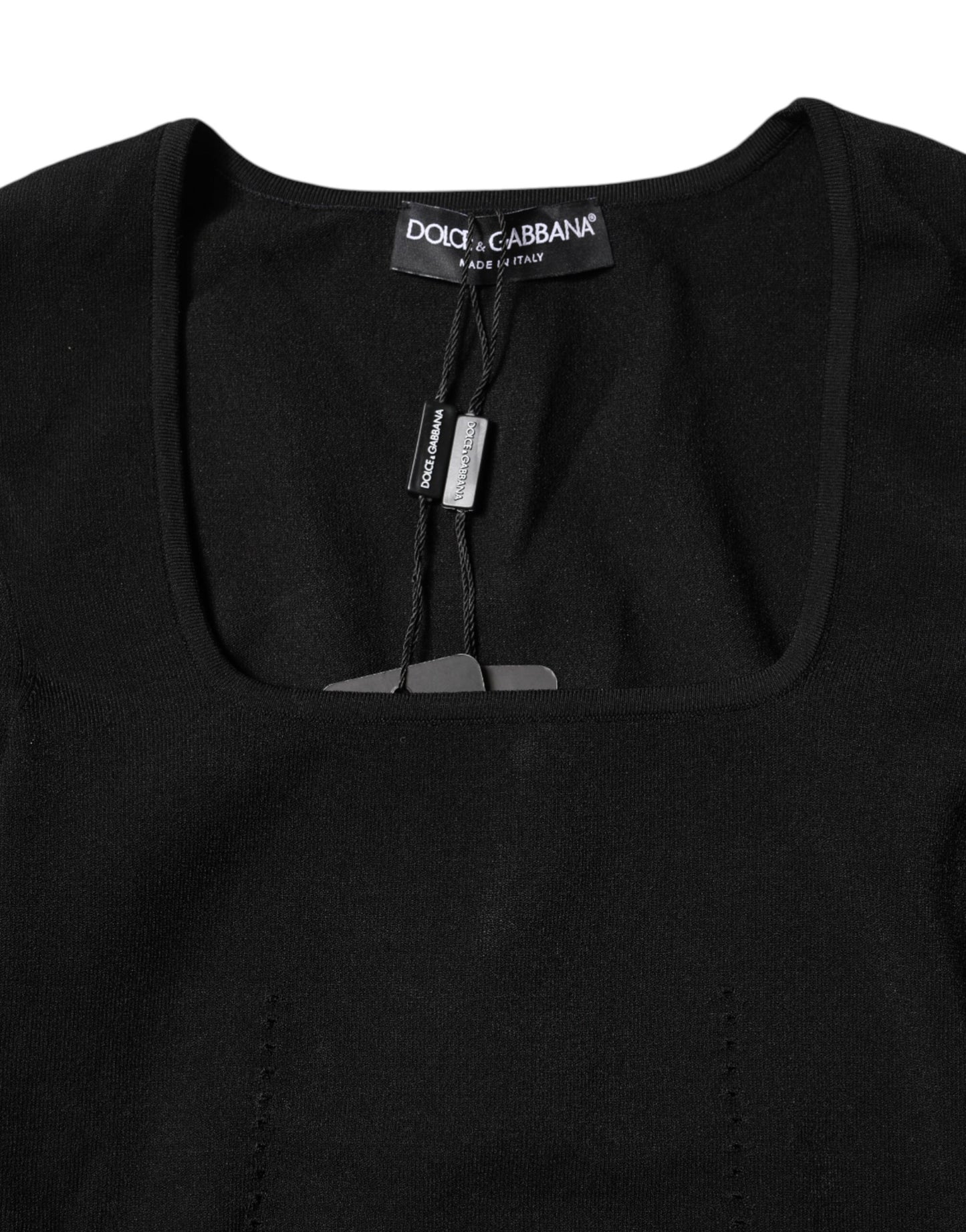 Dolce & Gabbana Schwarzes Langarm-Pullover-Top mit quadratischem Ausschnitt