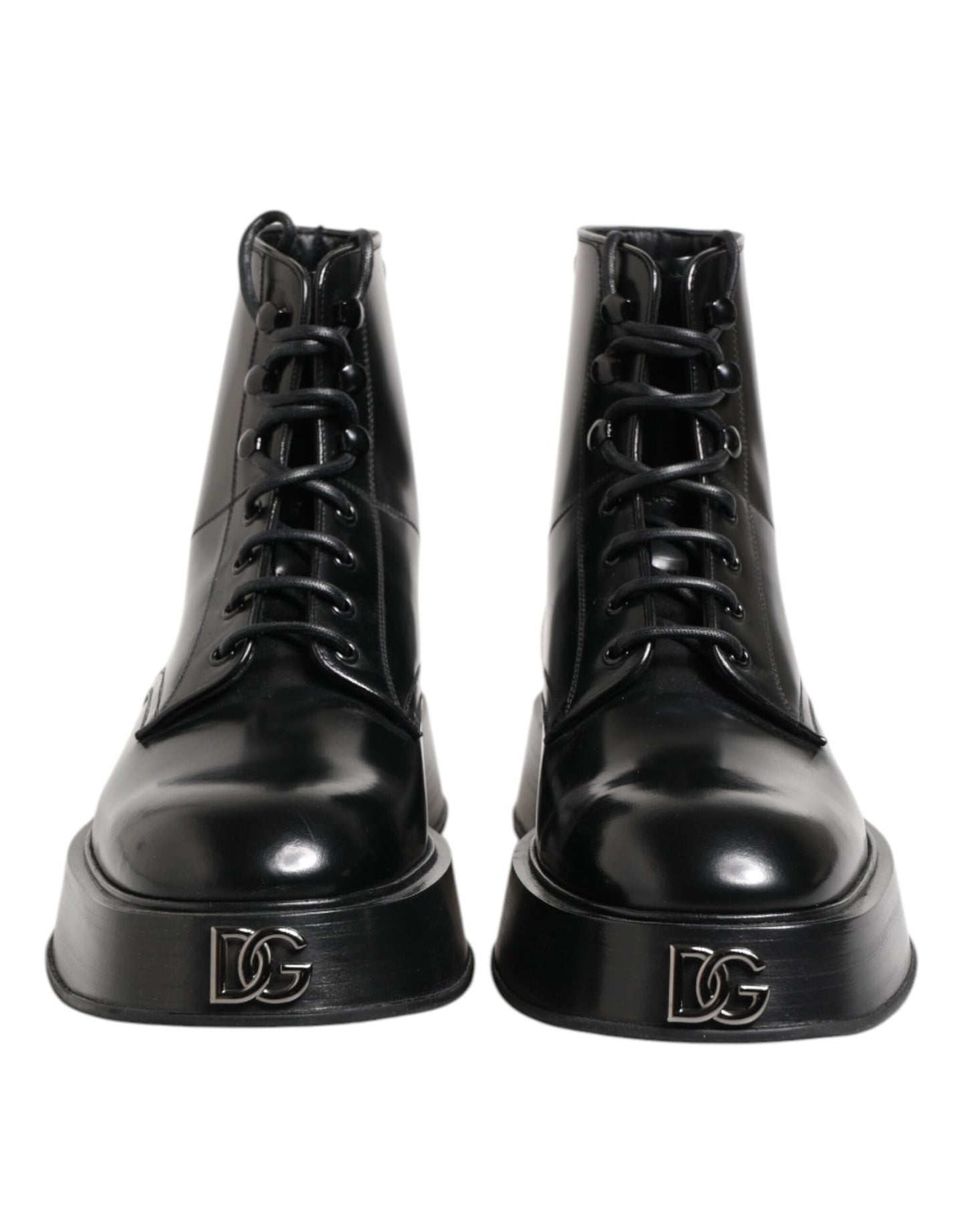 Dolce & Gabbana Schwarze Leder Logo-Stiefeletten Schnürschuhe