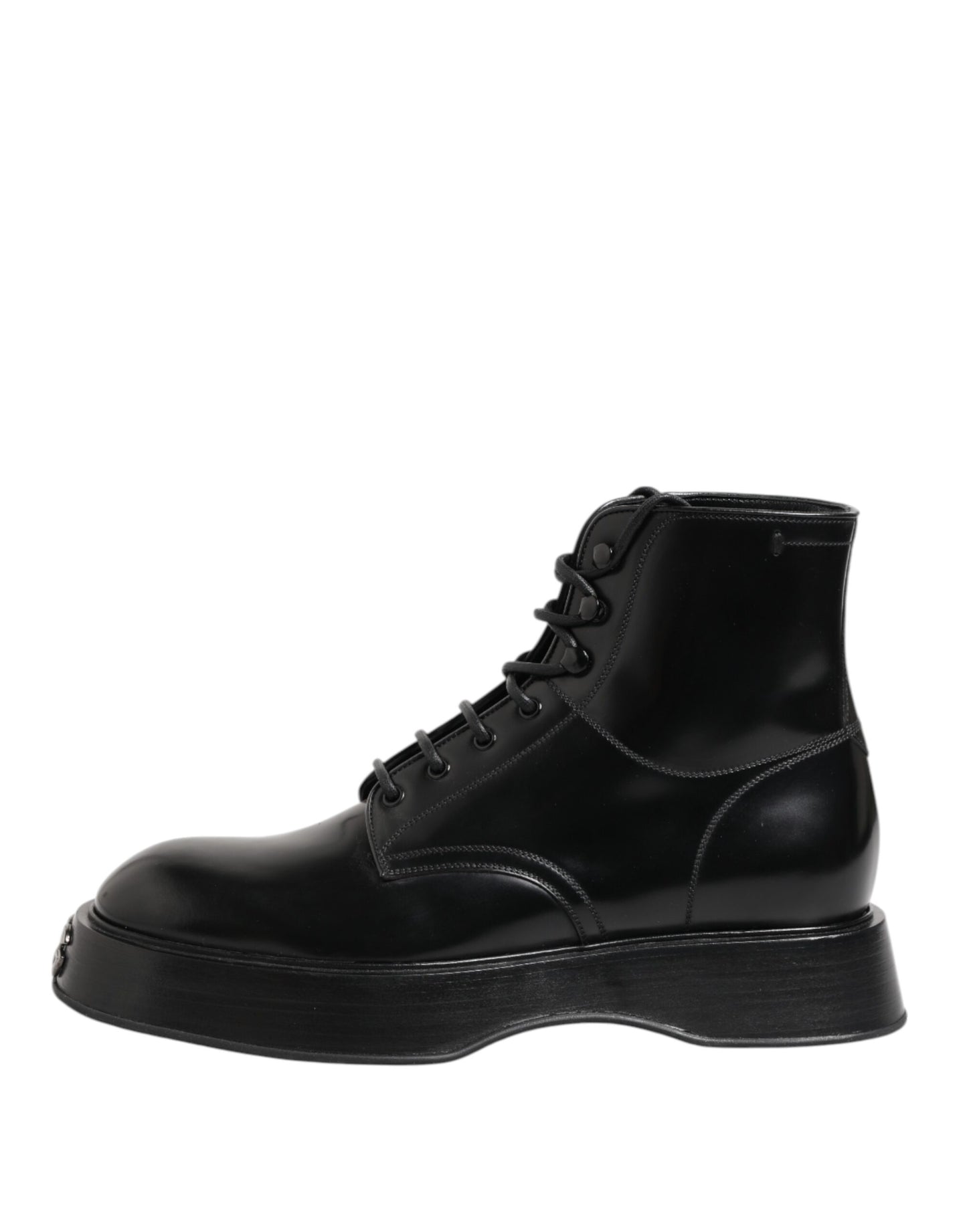 Dolce & Gabbana Schwarze Leder Logo-Stiefeletten Schnürschuhe