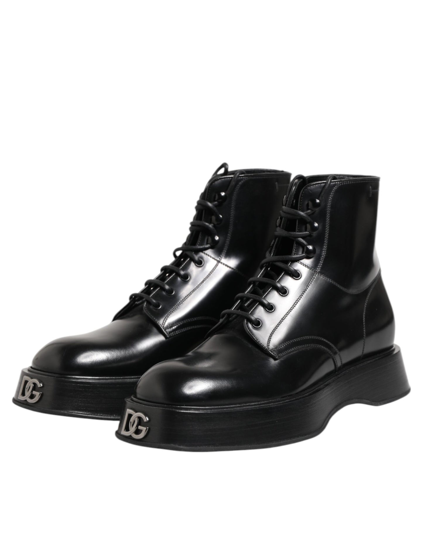 Dolce & Gabbana Schwarze Leder Logo-Stiefeletten Schnürschuhe