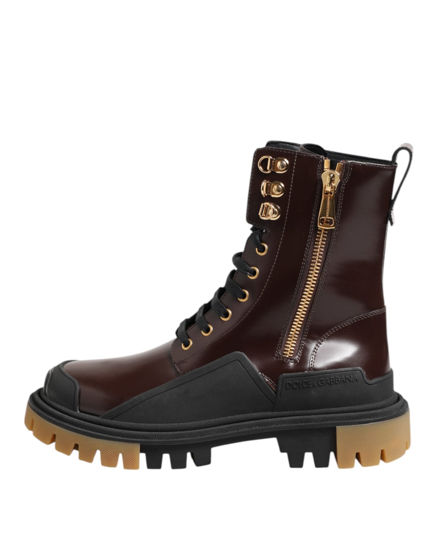 Dolce & Gabbana Braun Schwarz Leder Stiefel Reißverschluss Schnürschuhe