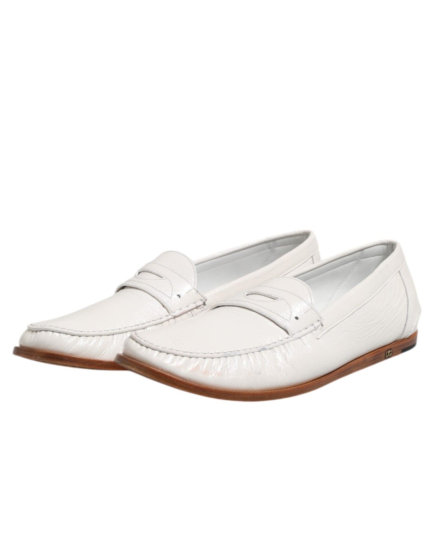 Dolce & Gabbana Weiß Leder Loafers Mokassins Slip On Schuhe
