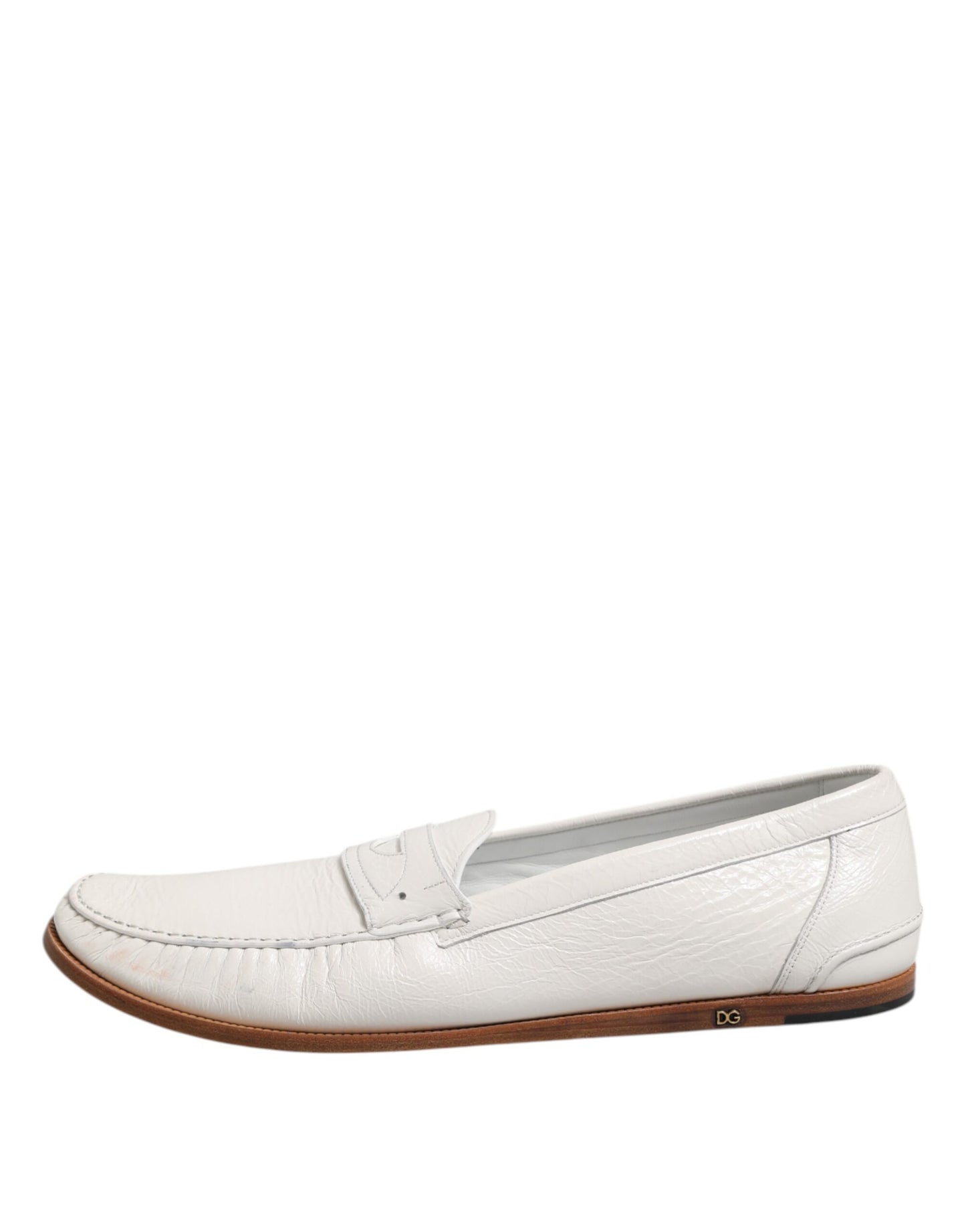 Dolce & Gabbana Weiß Leder Loafers Mokassins Slip On Schuhe