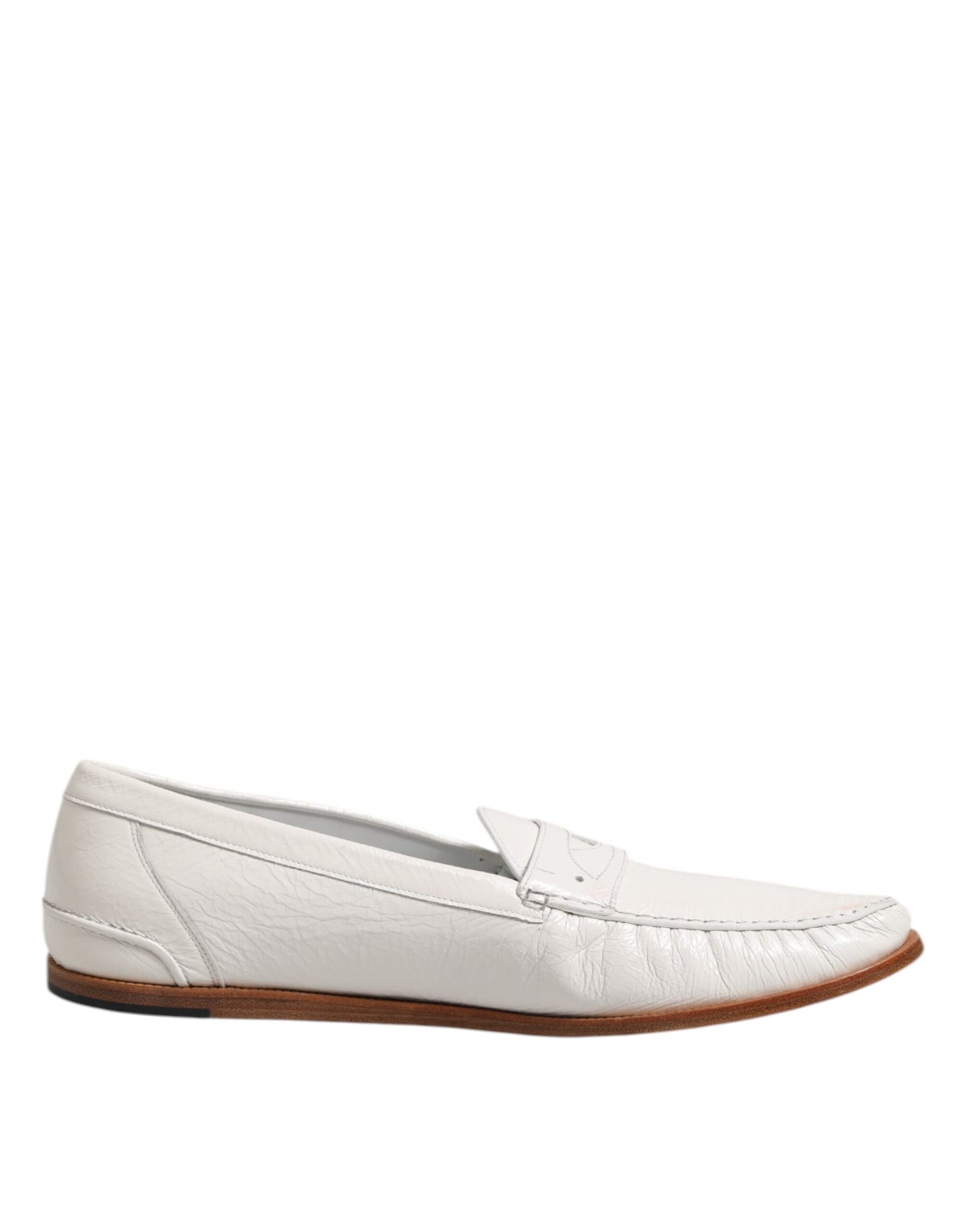 Dolce & Gabbana Weiß Leder Loafers Mokassins Slip On Schuhe
