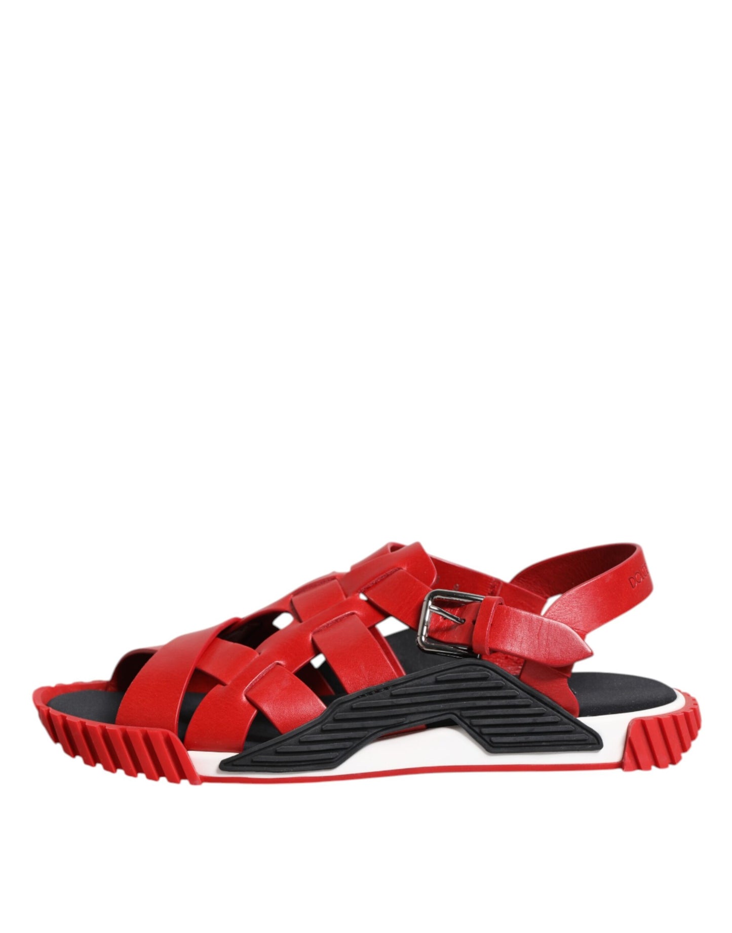 Dolce & Gabbana Rot Schwarz Leder Riemchensandalen Schuhe