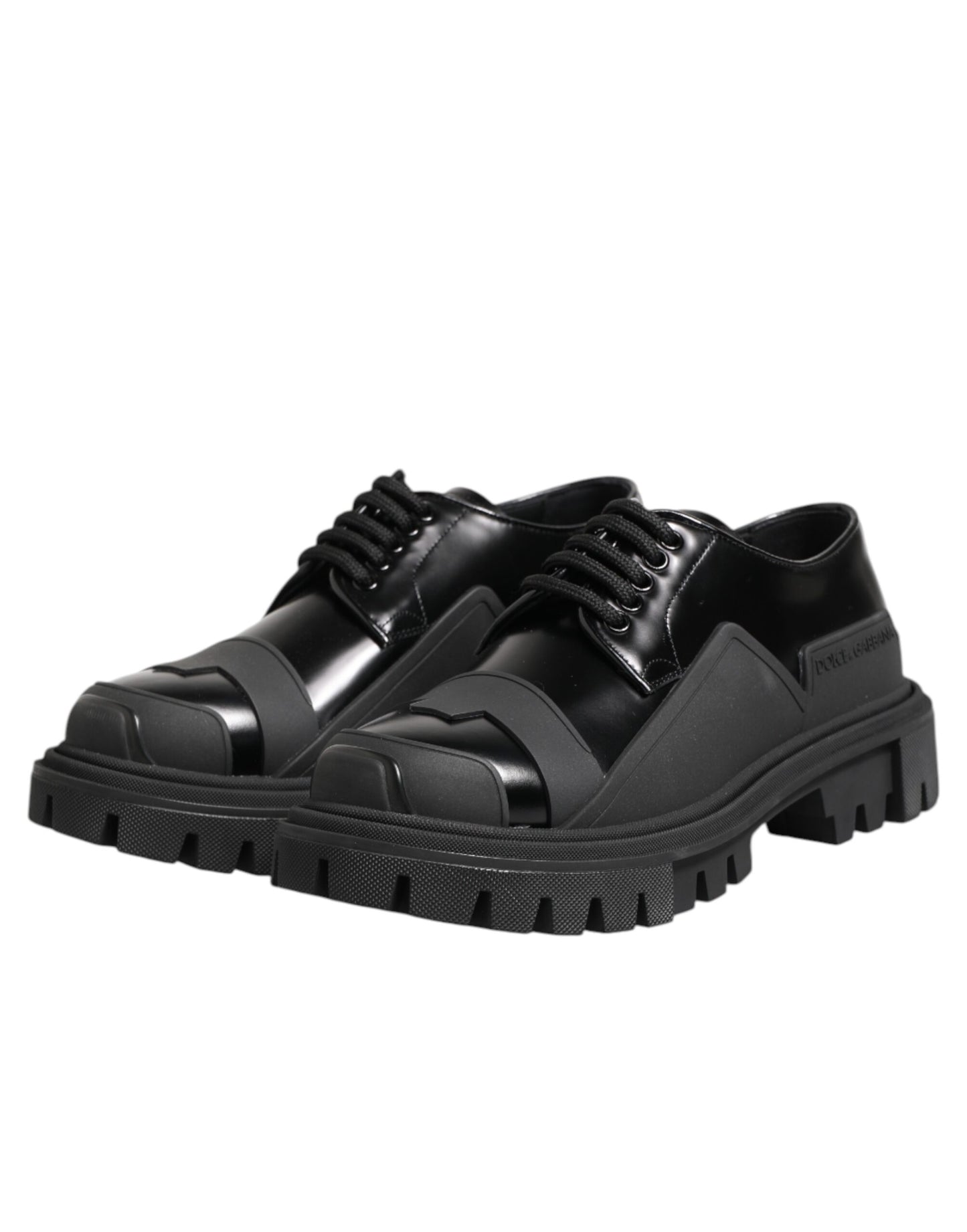 Dolce & Gabbana Trekking-Derby-Schuhe aus schwarzem Lackleder