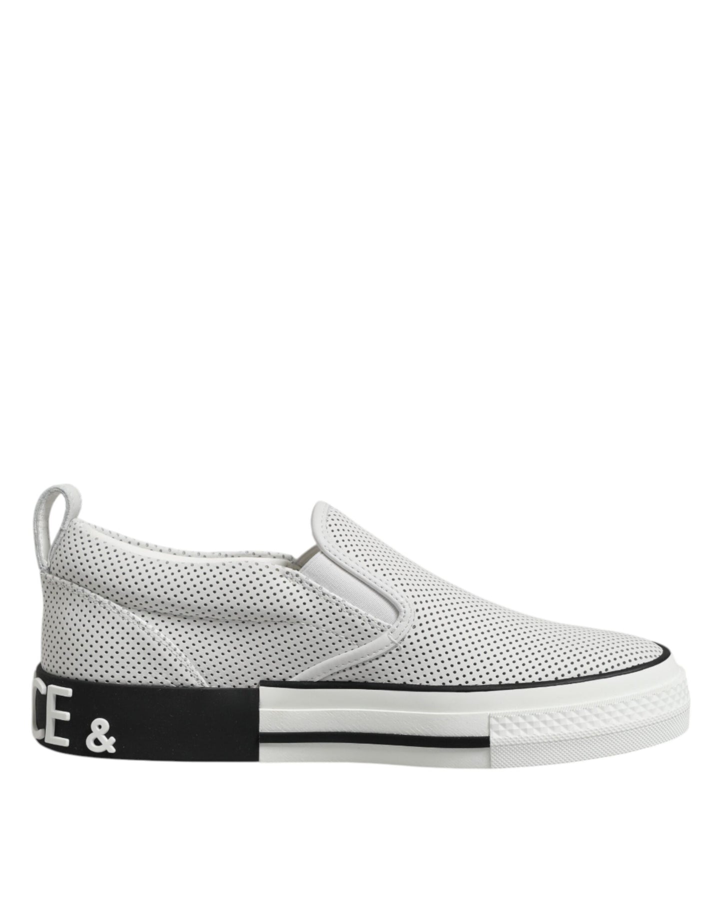 Dolce & Gabbana Weiß gepunktet Leder Slip On Männer Turnschuhe Schuhe