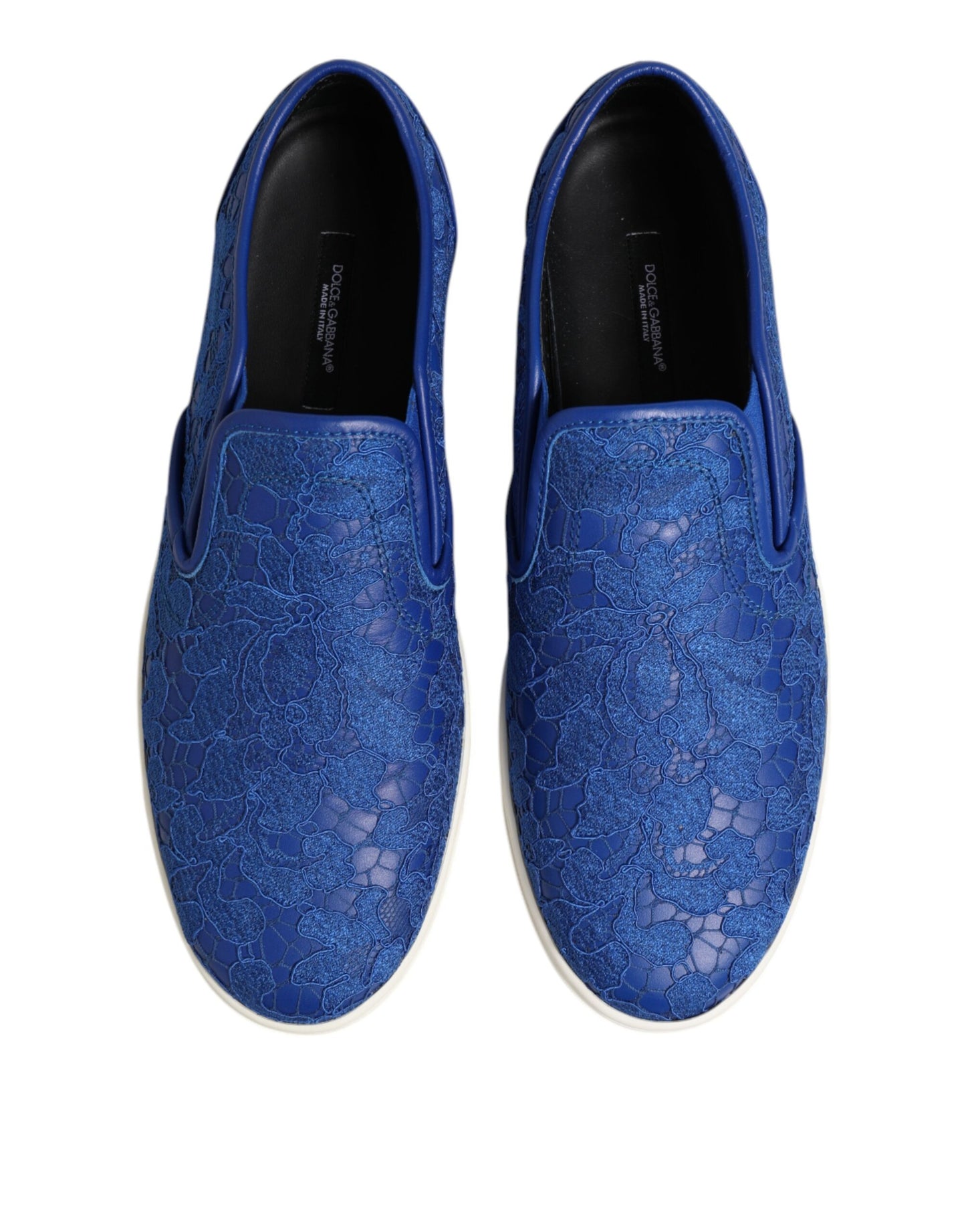 Dolce & Gabbana Blaue Leder Spitze Slip On Sneaker Schuhe