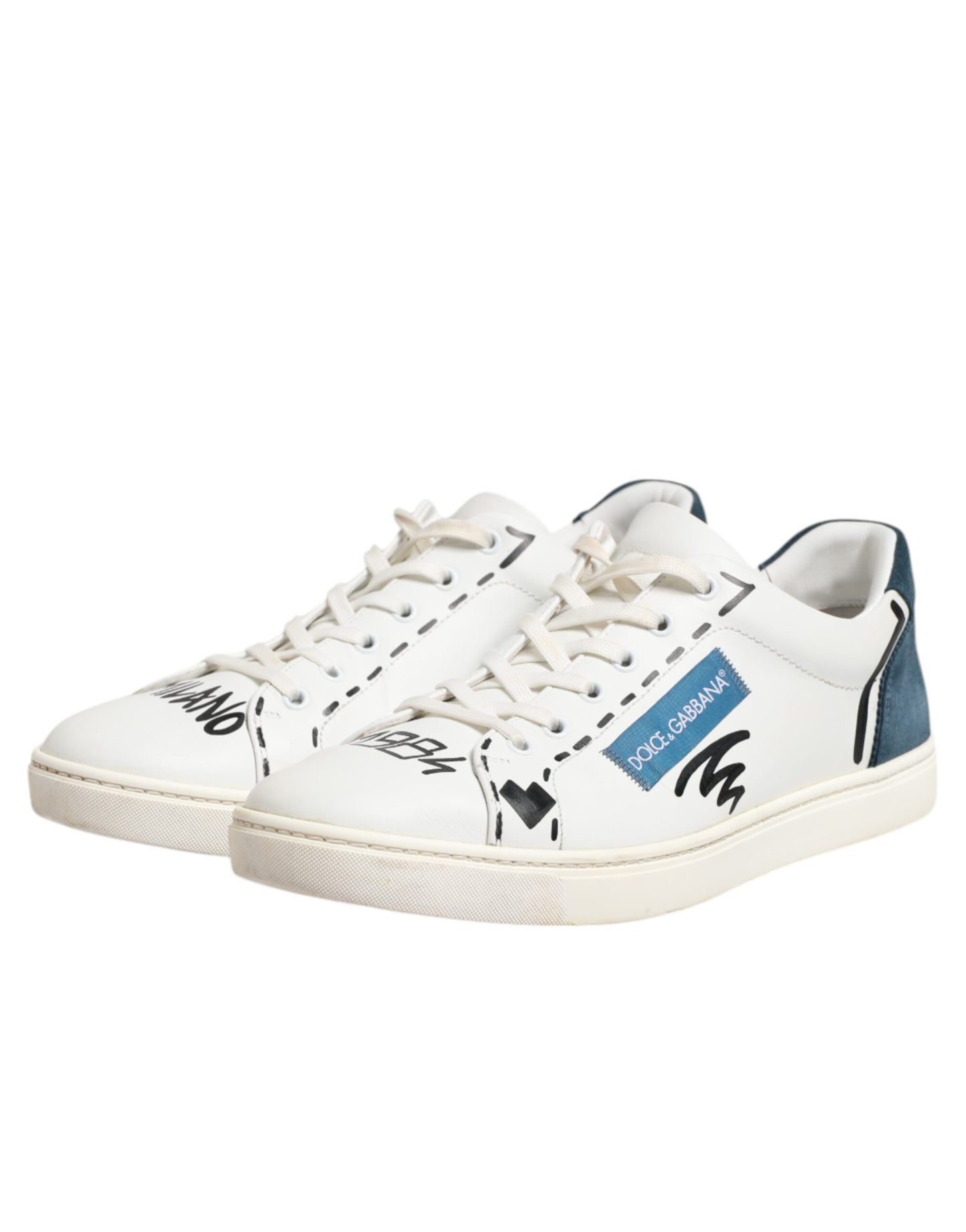 Dolce & Gabbana Weiße Leder bedruckte Low Top Sneakers Schuhe