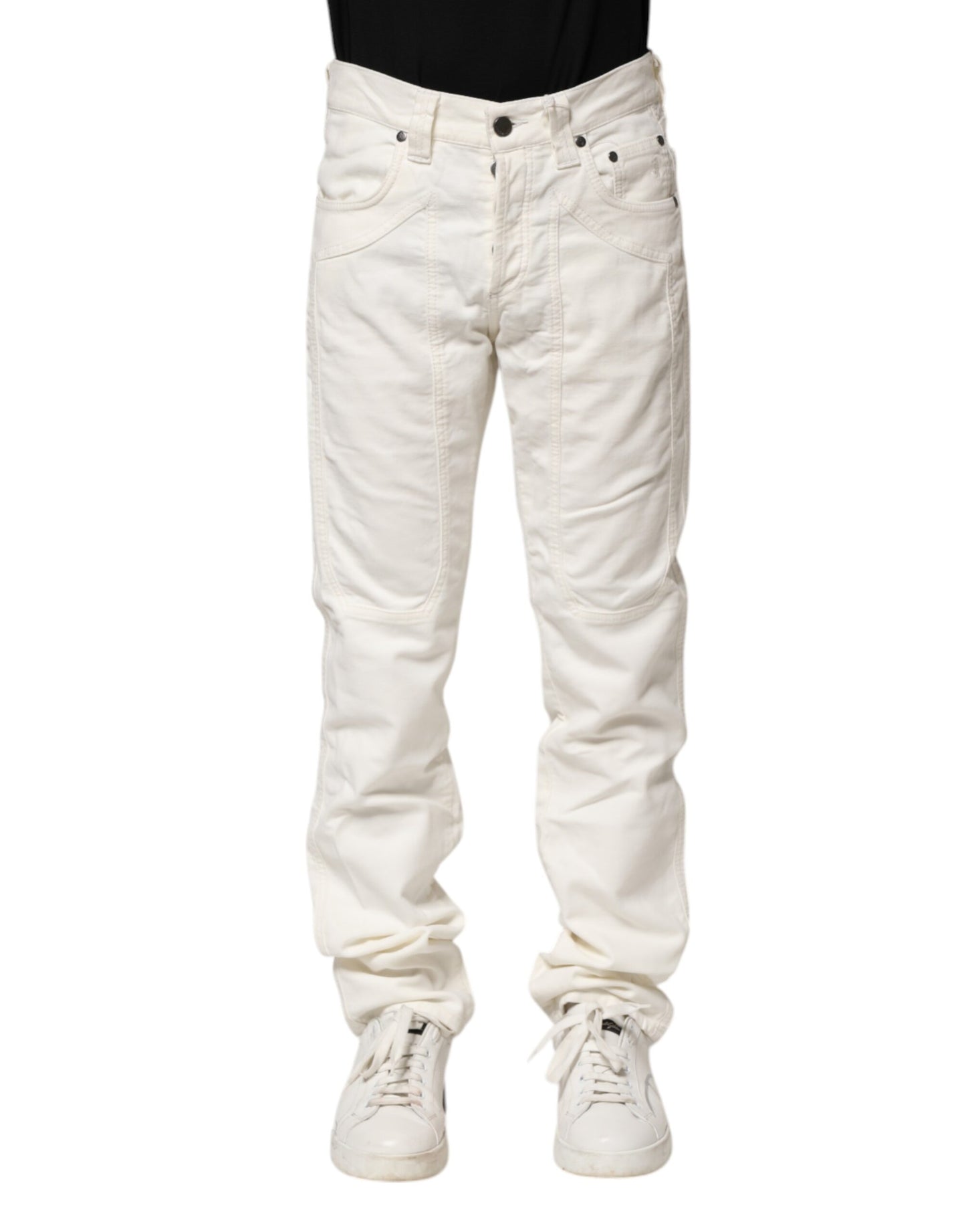 Jeckerson Weiße Baumwoll-Stretch-Jeans mit gerader Passform für Männer aus Denim