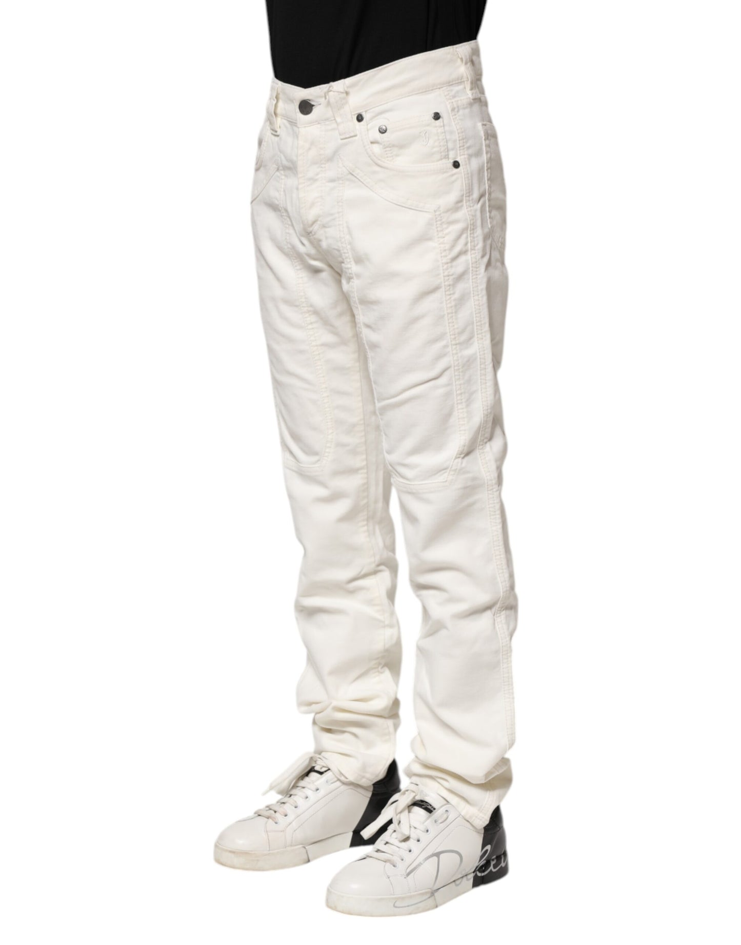 Jeckerson Weiße Baumwoll-Stretch-Jeans mit gerader Passform für Männer aus Denim