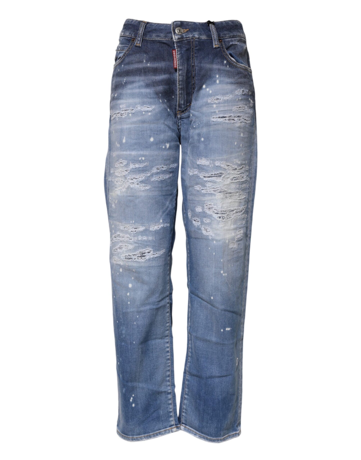 Dsquared² Blaue zerfledderte Straight Denim Jeans aus Baumwolle mit mittlerer Taille