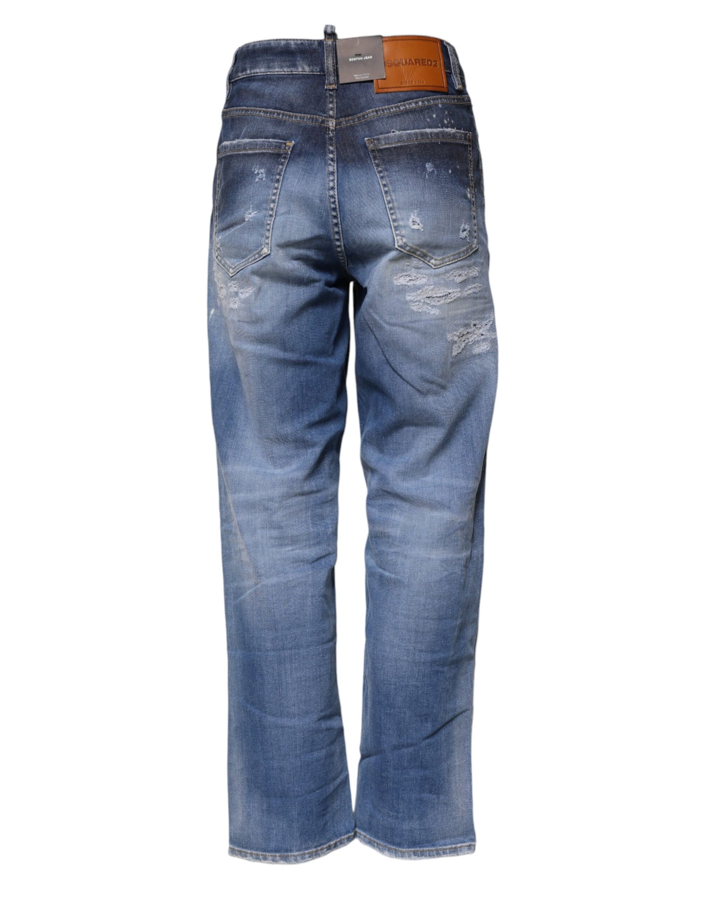 Dsquared² Blaue zerfledderte Straight Denim Jeans aus Baumwolle mit mittlerer Taille