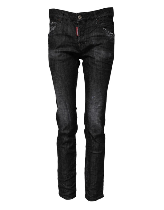 Dsquared² Schwarze Skinny-Jeans aus gewaschener Baumwolle mit mittlerer Taille
