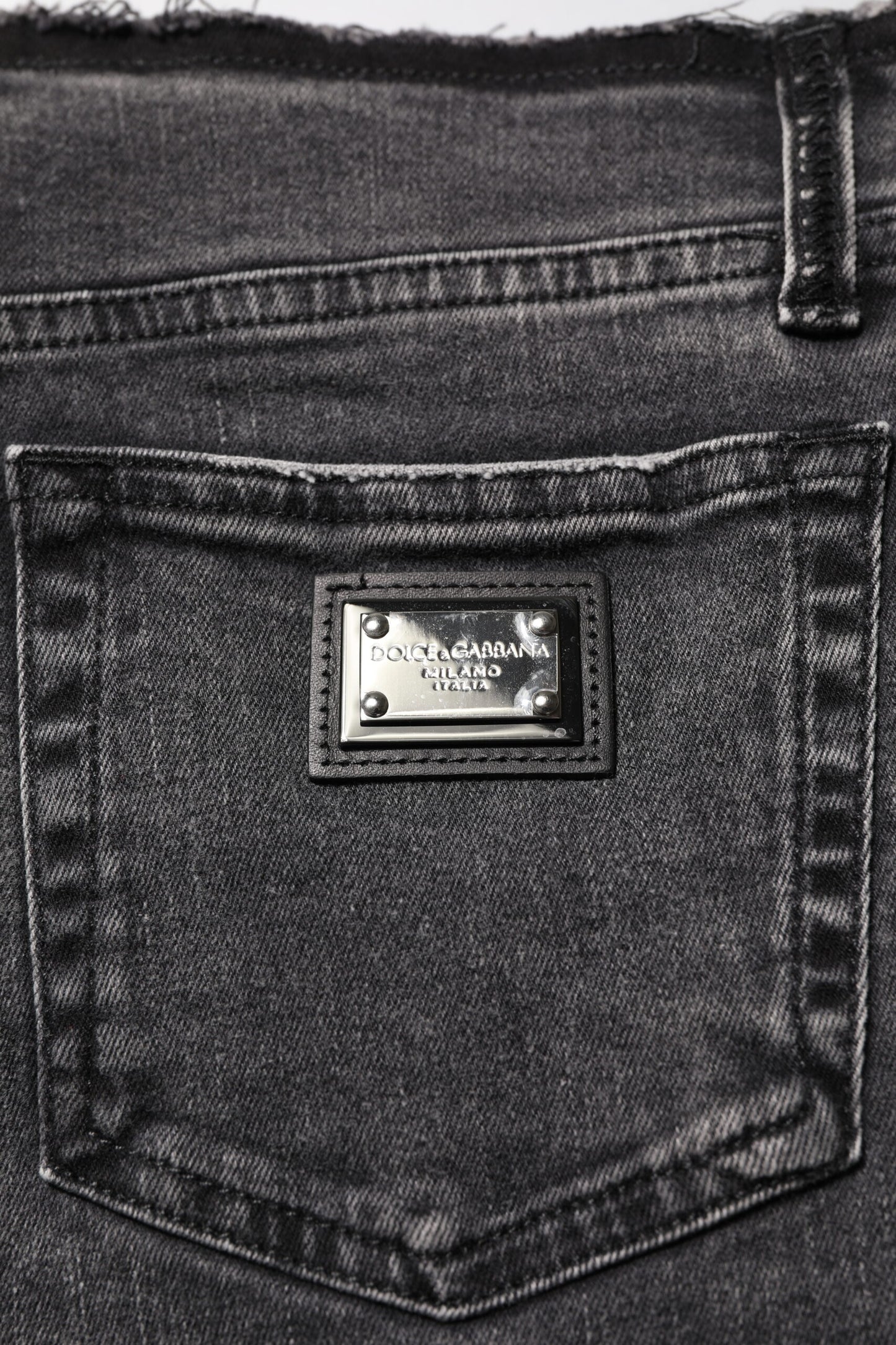 Dolce & Gabbana Graue Skinny Denim-Jeans mit mittlerer Taille aus Baumwolle